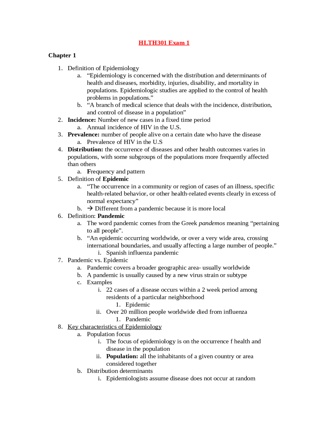 Exam 1 Study Guide - Epidemiology for Public Health Practice | HLTH 301 ...