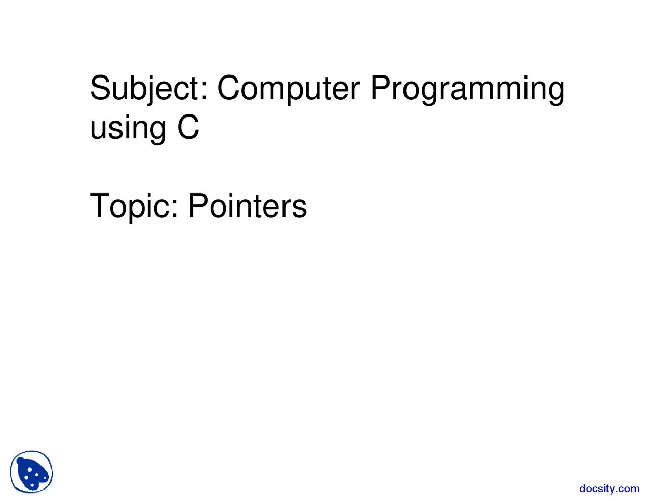 Computer Programming using C - Computer Science and Engineering ...