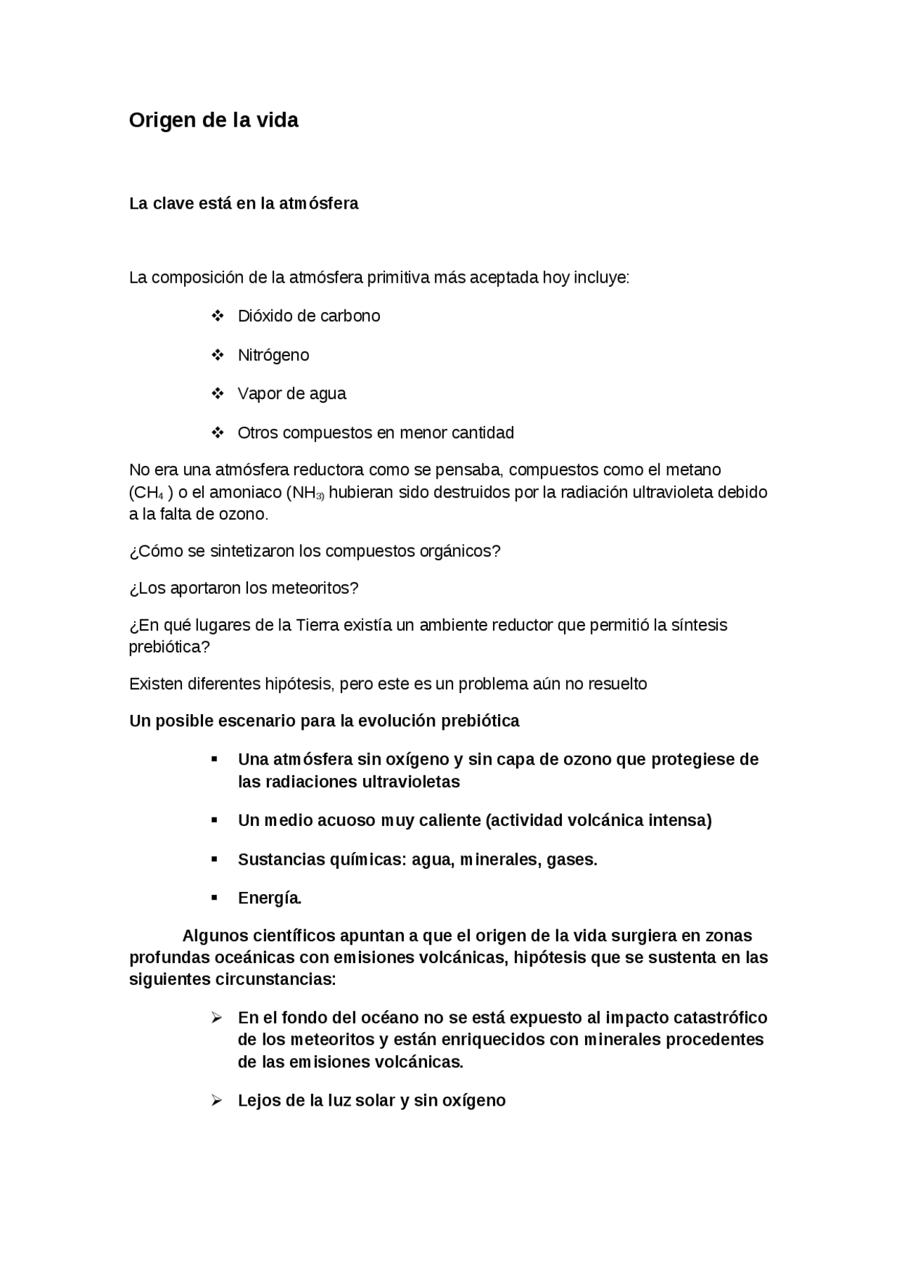 Apuntes sobre el Origen de la vida - Docsity