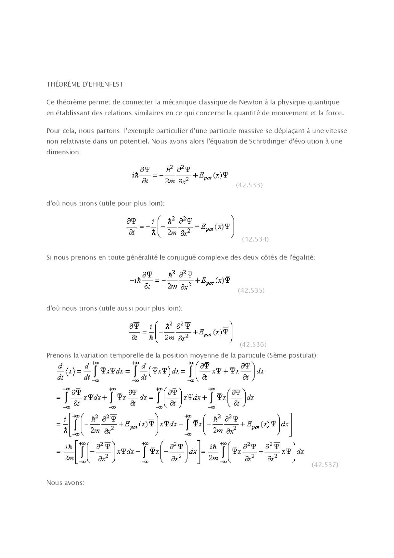 Notes sur le théorème d'Ehrenfest Docsity