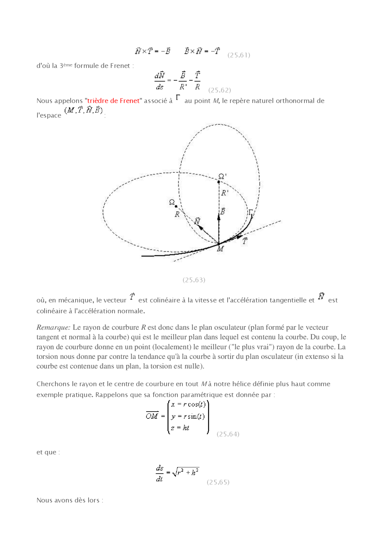 Notes sur le triedre de Frenet - 2° partie - Docsity