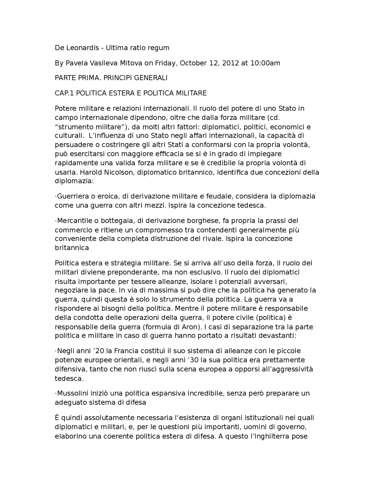 Ultima ratio regum riassunto - Docsity