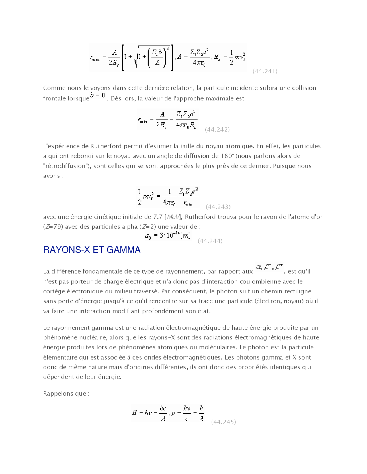 Notes sur la diffusion de Rutherford - 2° partie - Docsity