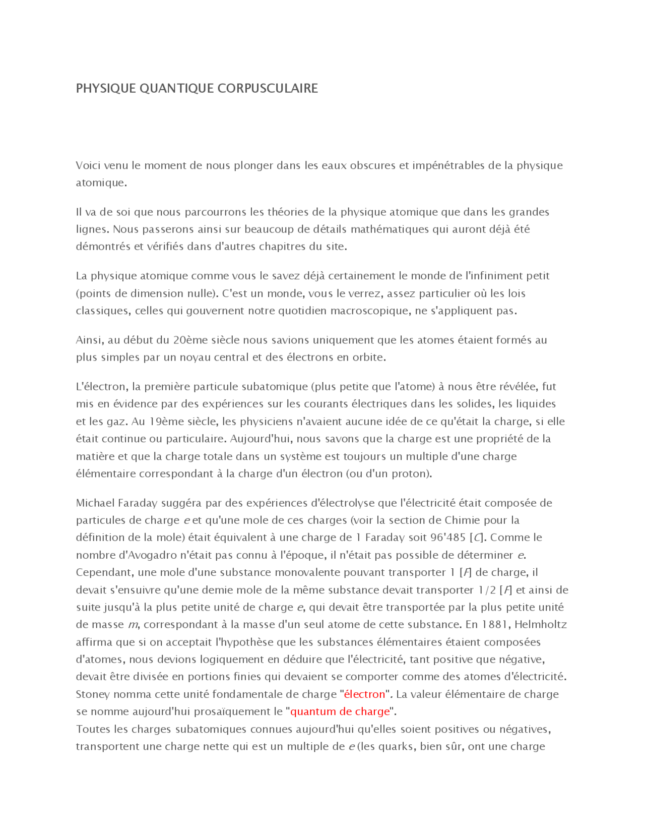 Notes sur le thème de la physique quantique corpusculaire - Docsity
