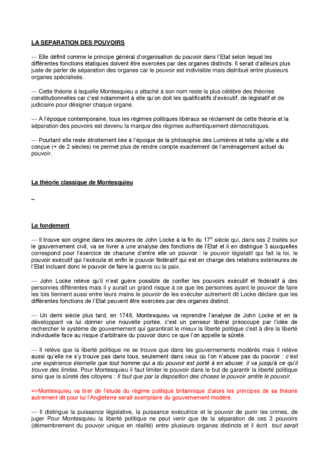 Resume Sur La Separation Des Pouvoirs Docsity