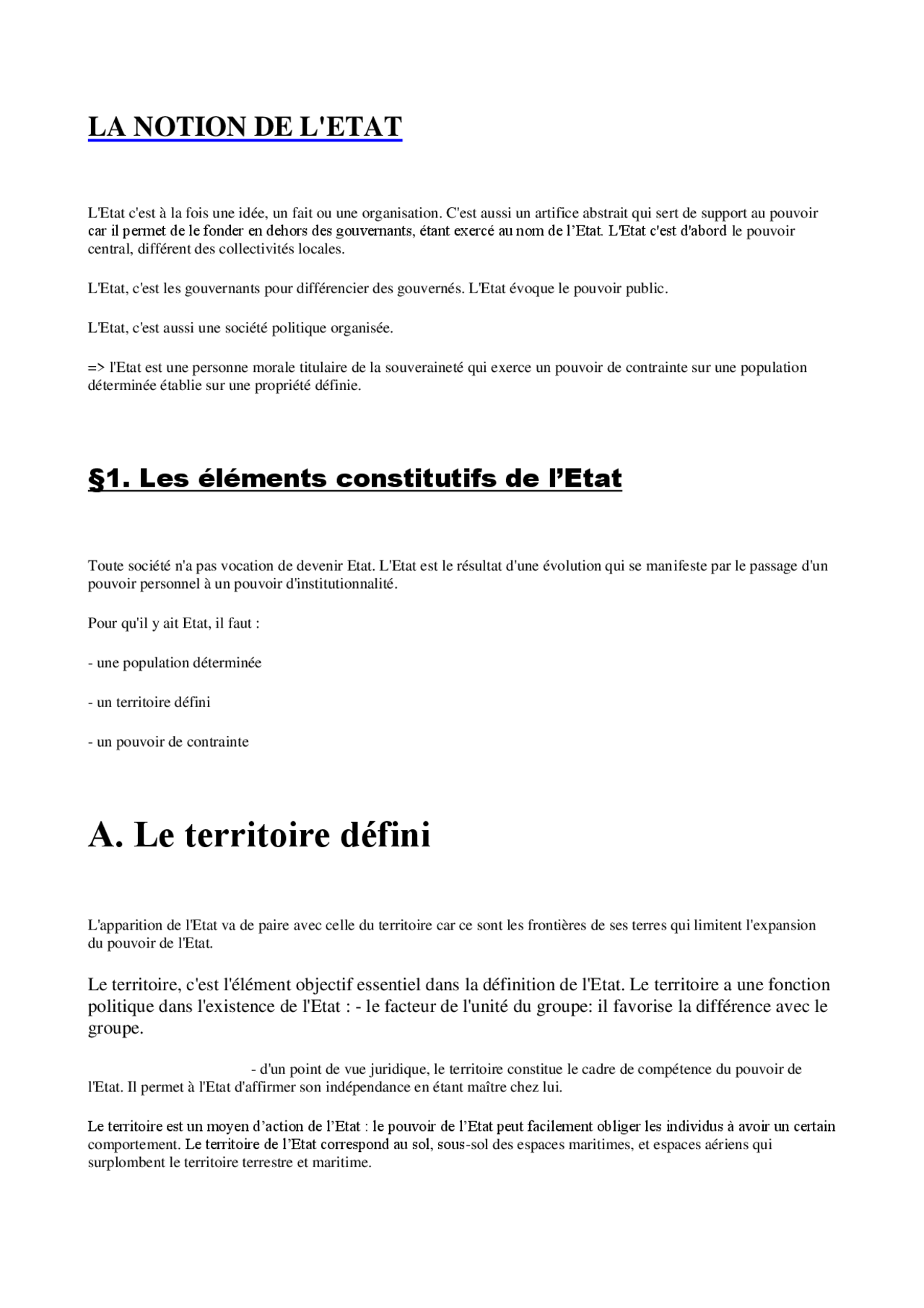 Notes sur la notion d'Etat Docsity