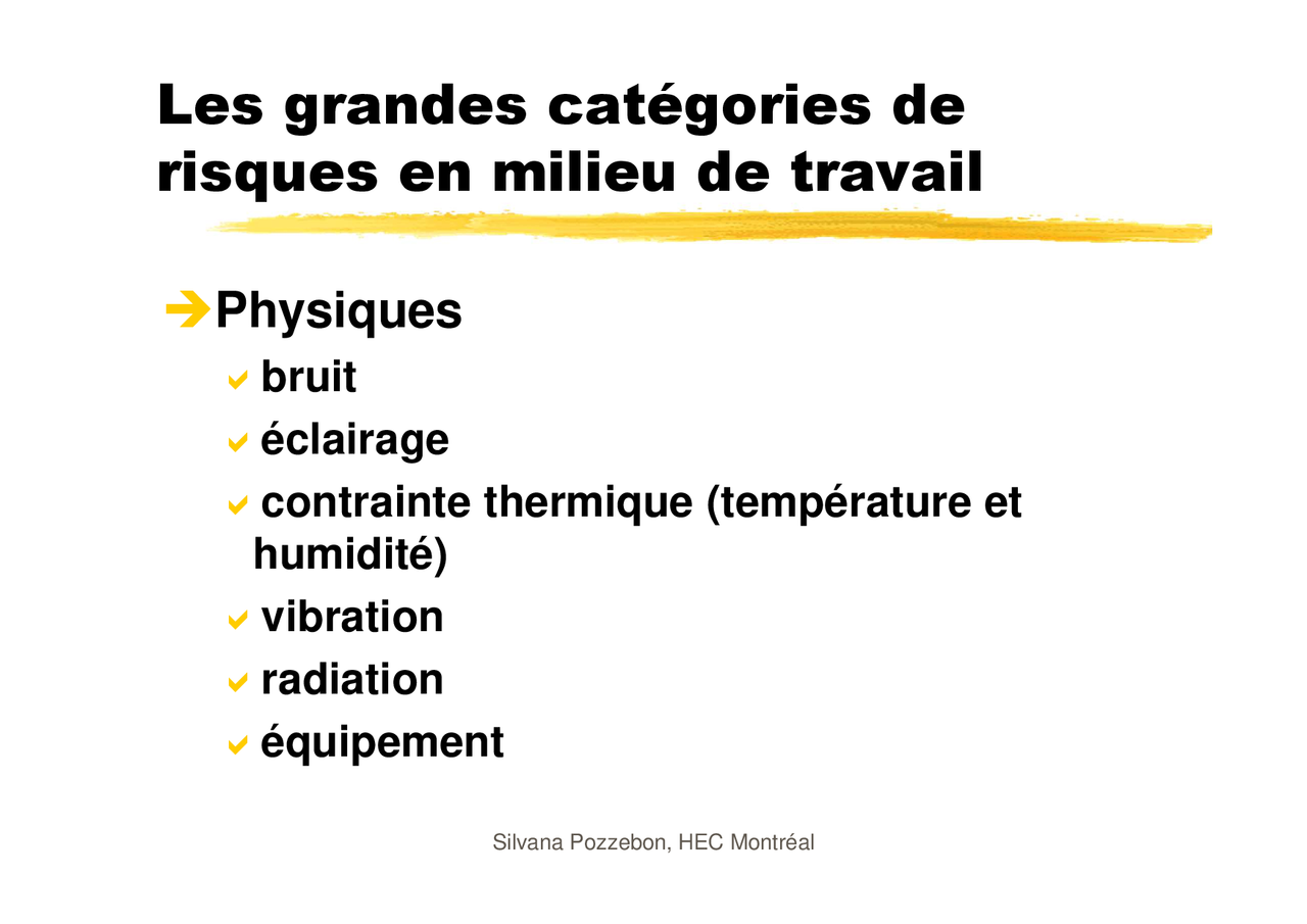 Notes sur les grandes catégories de risques en milieu de travail - Docsity