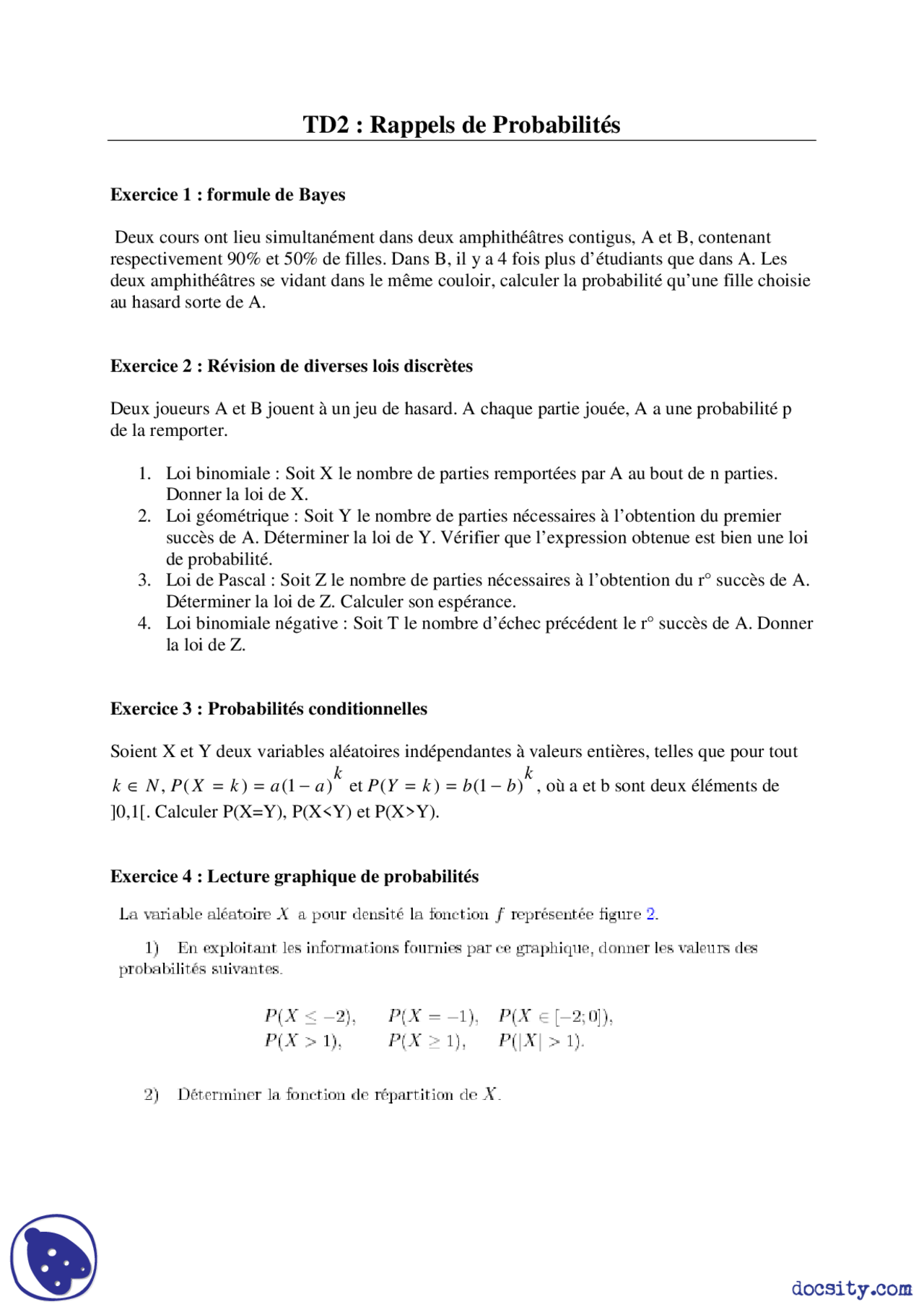 Exercices Sur Les Rappels De Probabilités Docsity Exercices Sur Les Rappels De Probabilités Docsity