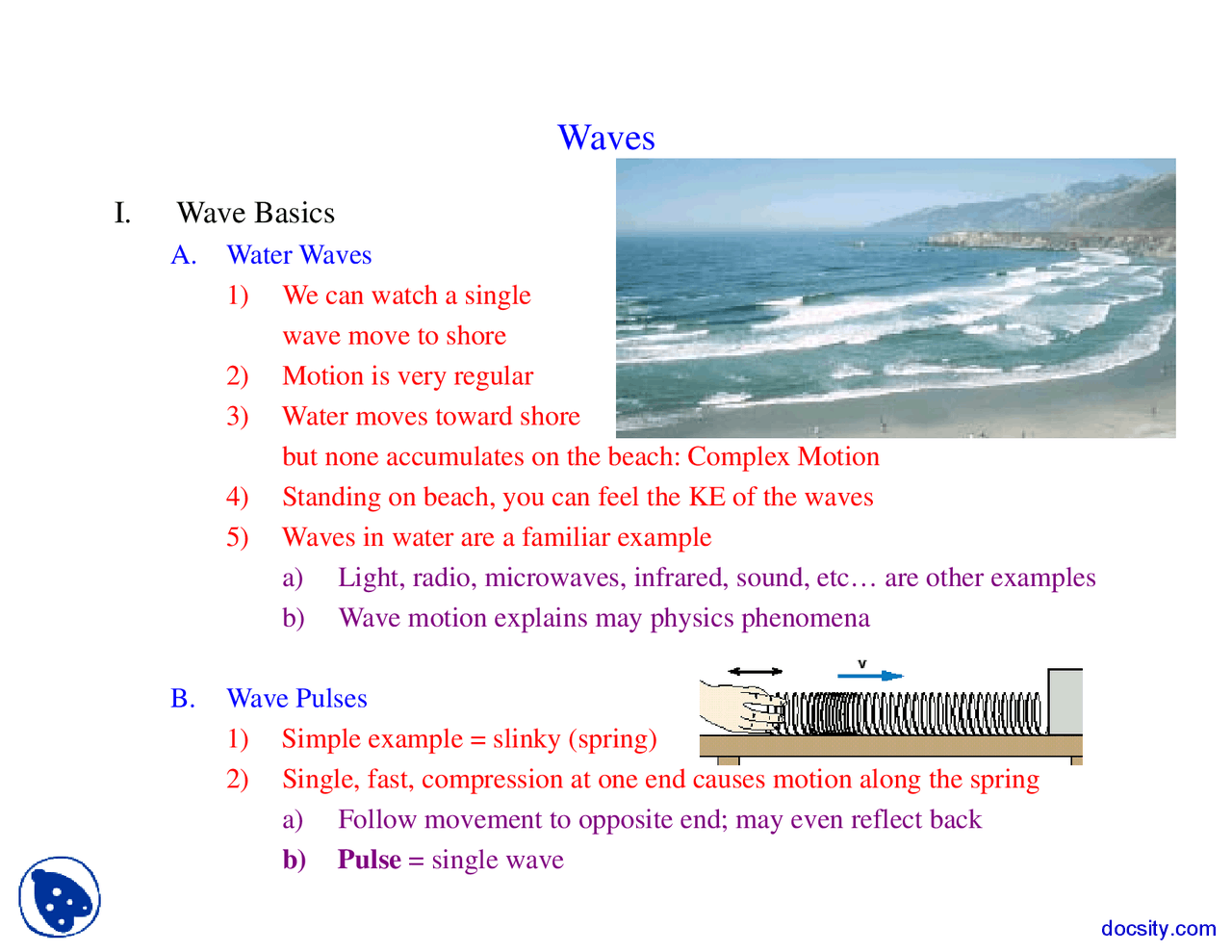 Simple Wave Science Waves - Principle of Physics - Lecture Slides - Docsity