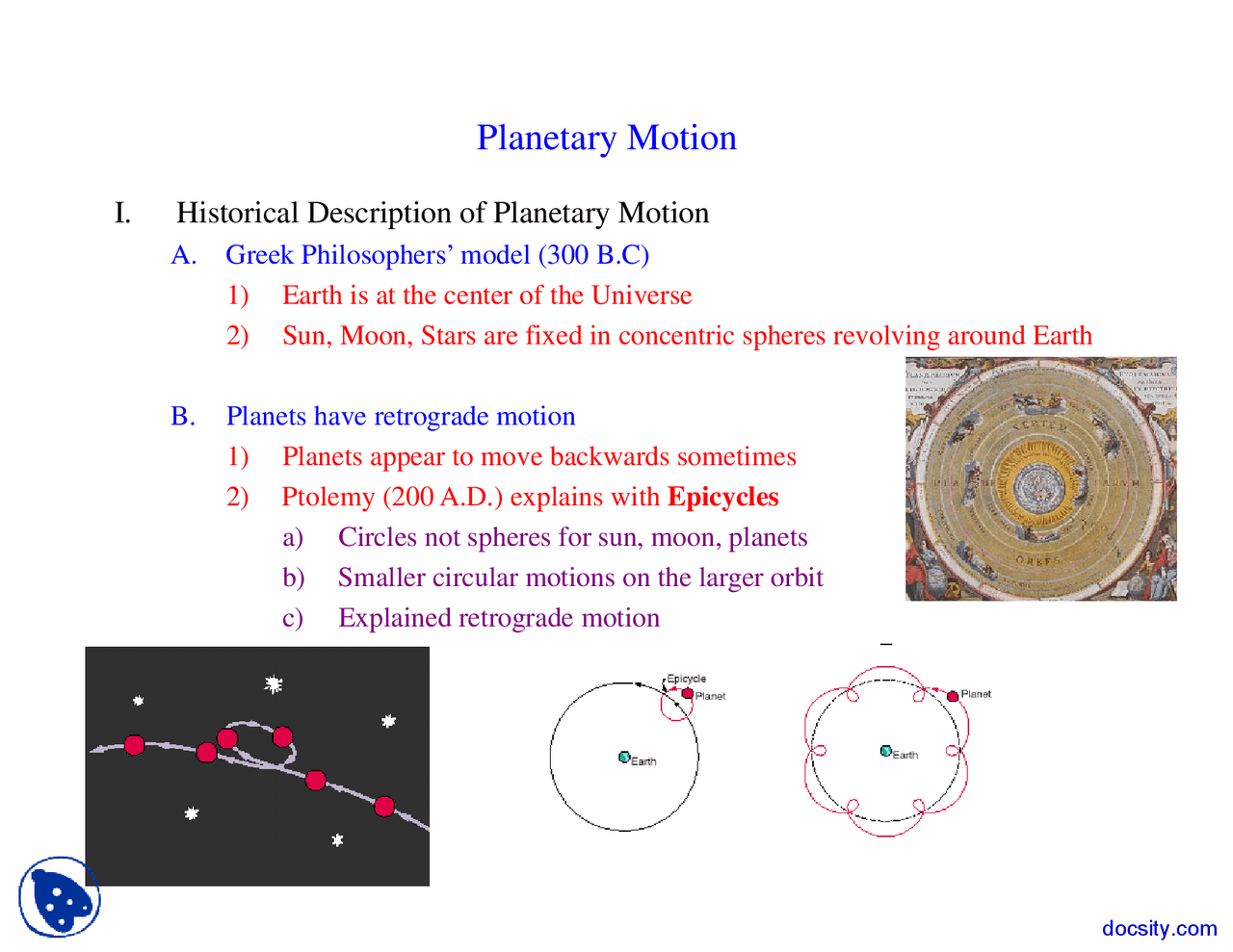Planetary Motion Classification Planetary Motion - Principle of Physics - Lecture Slides - Docsity