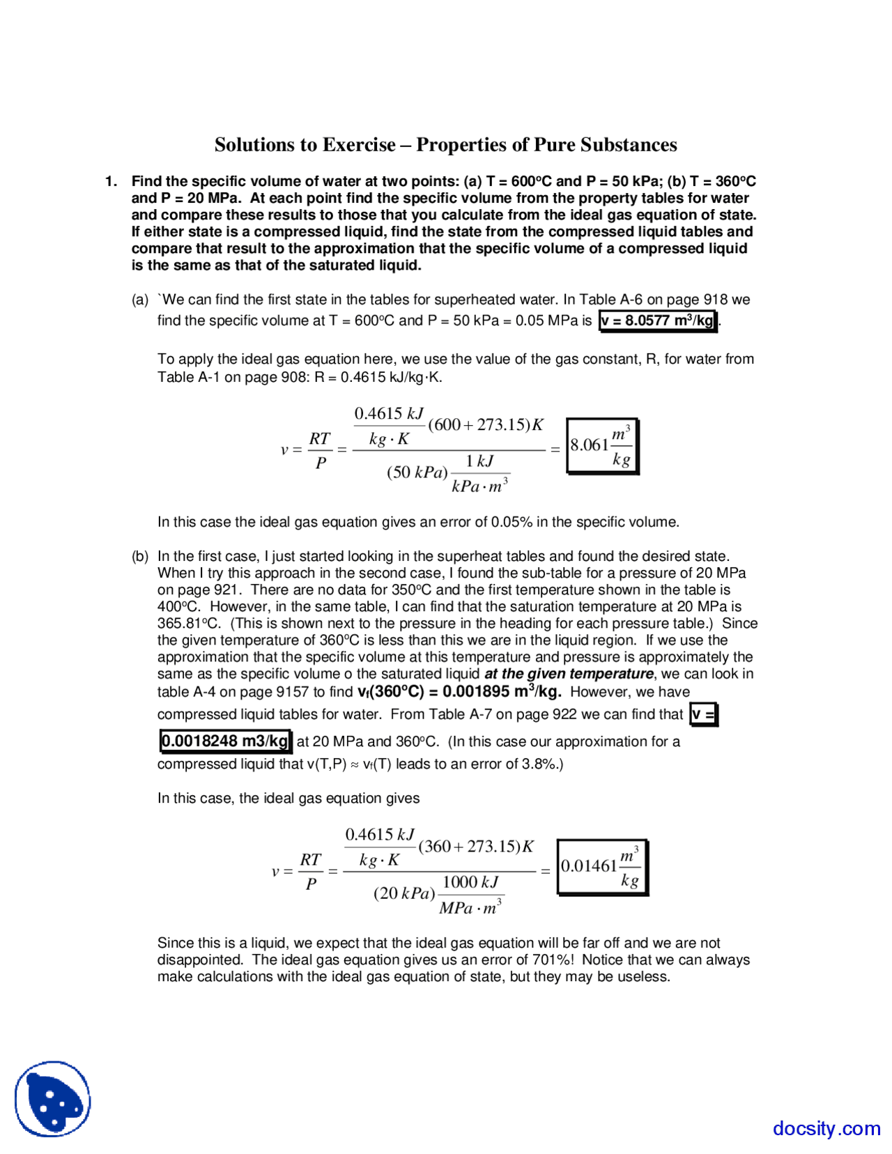 Properties of Pure Substances - Thermodynamics - Solved Excercise ...