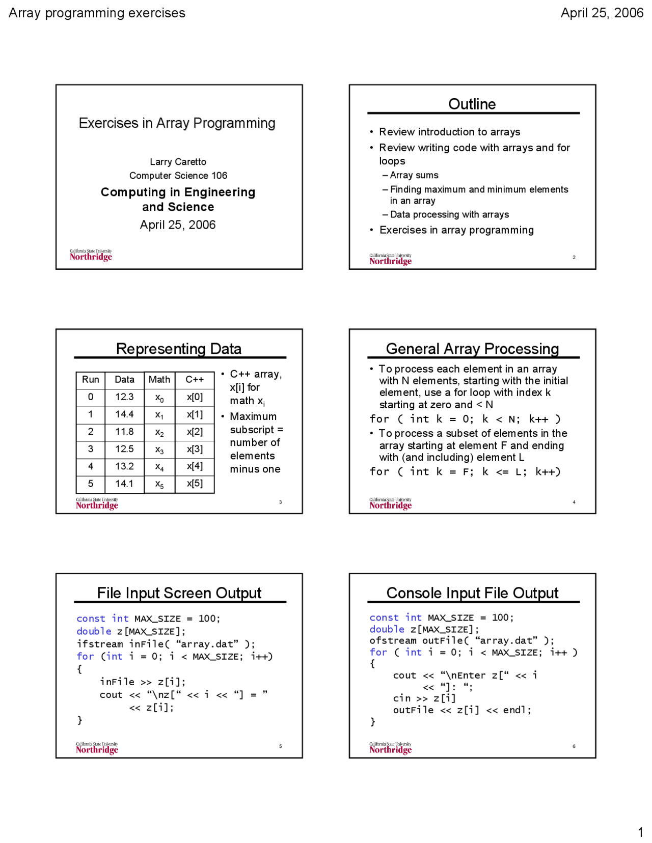 Array Programming Exercises - Computing in Engineering and Science ...