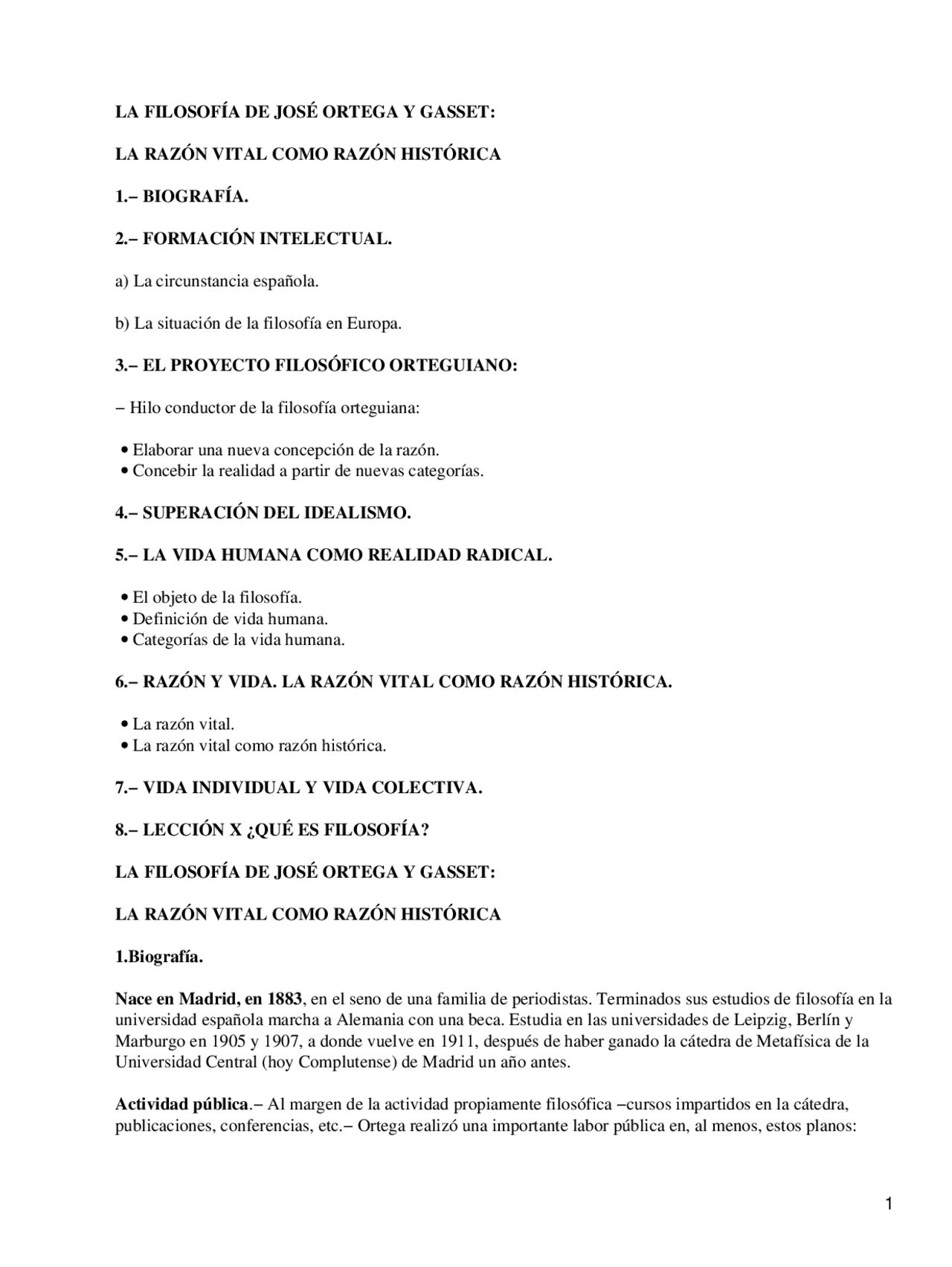 Apuntes Sobre La Filosofia De Jose Ortega Y Gasset Docsity