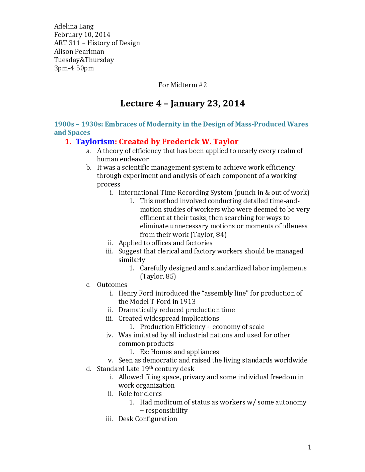 Study Guide for Midterm Exam 2 - History of Design | ART 311 - Docsity