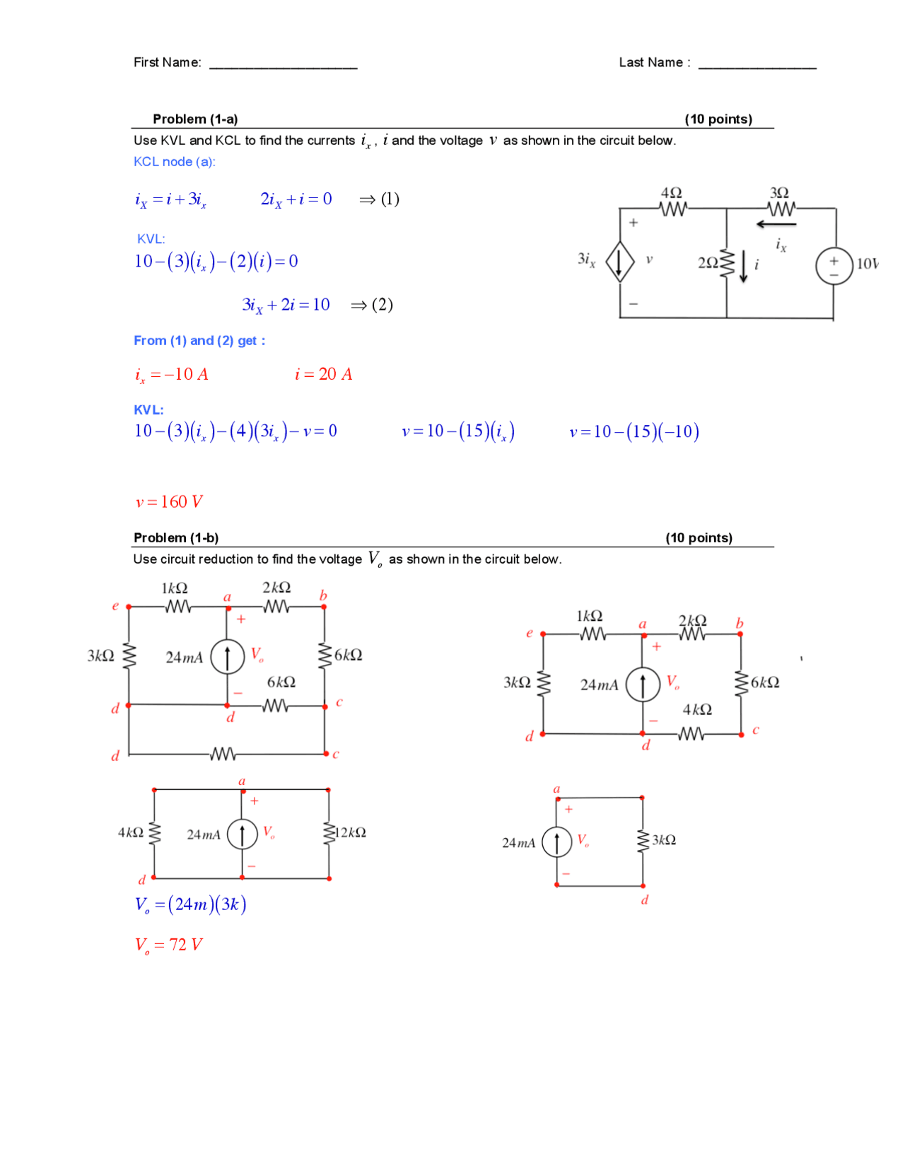 Exam 1 with Solution - Electrical Networks | EEL 3004 | Exams ...