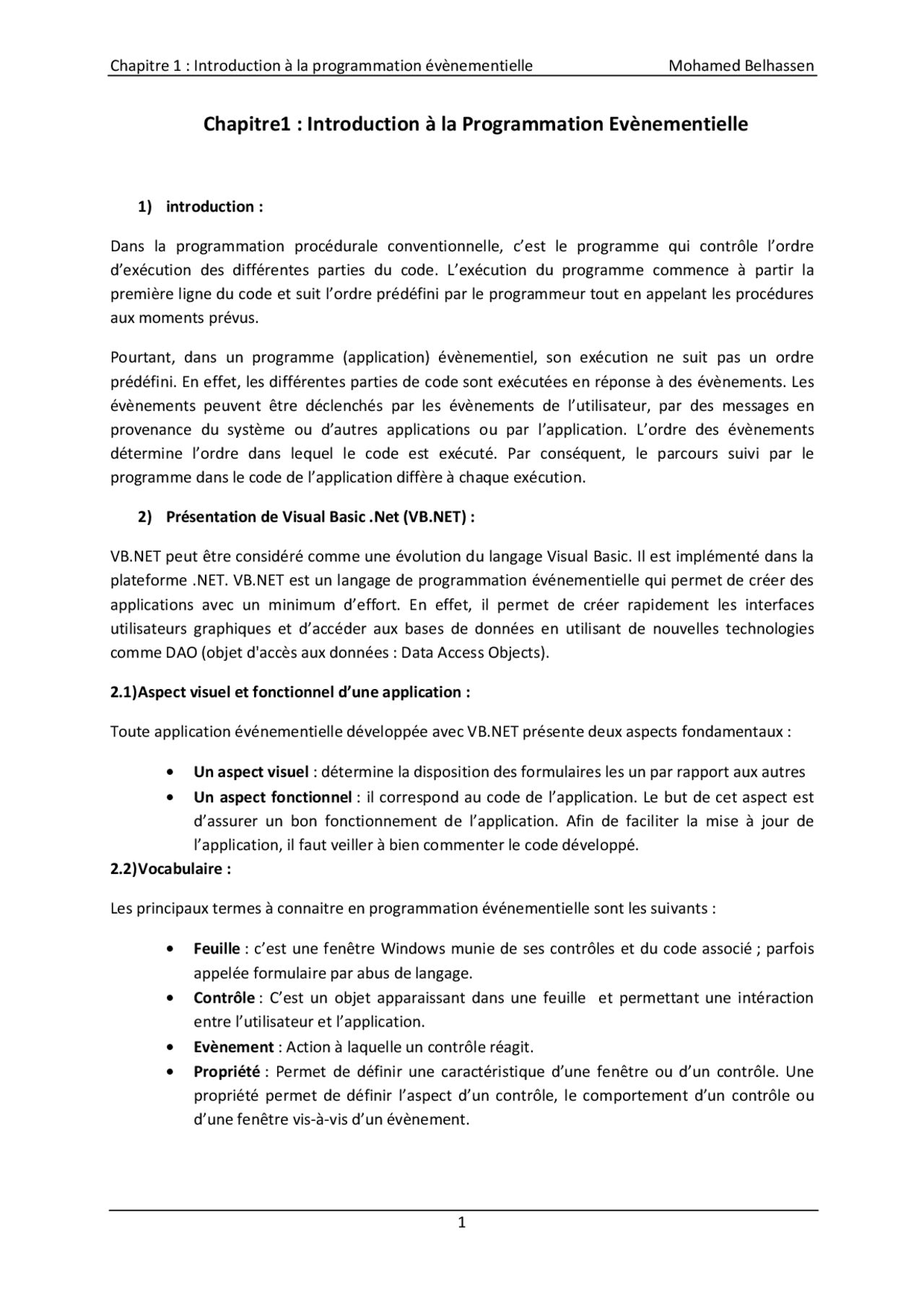Notes sur l'introduction à la programmation évènementielle - Docsity