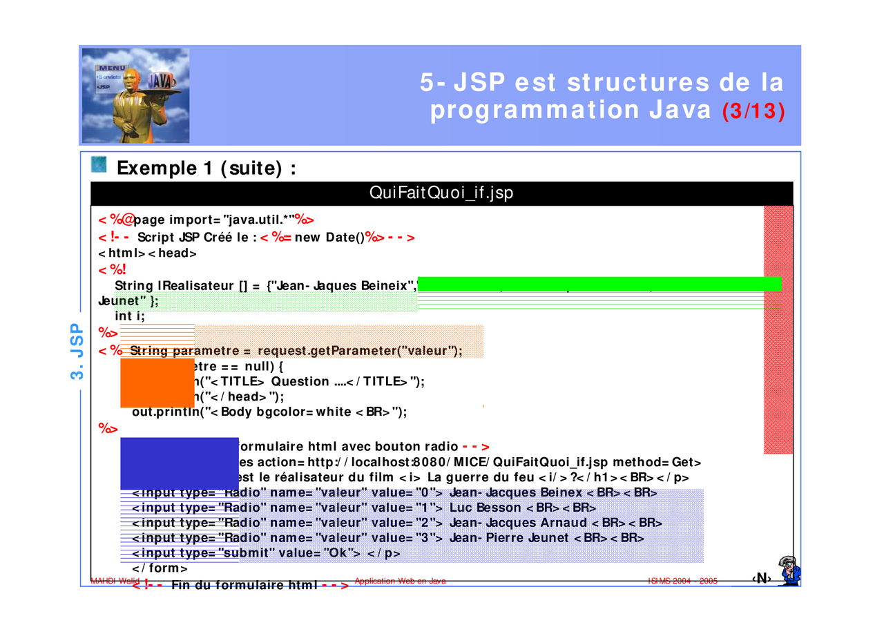 Notes sur Java Server Pages JSP - 3° partie - Docsity