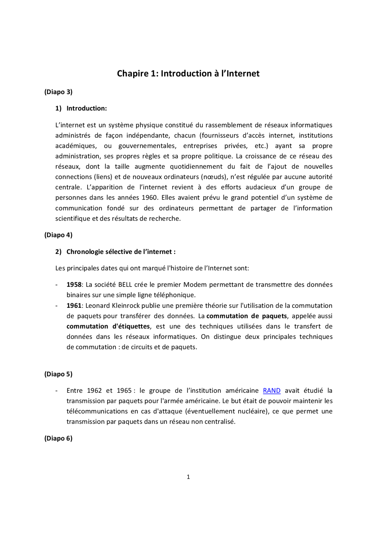 Notes sur l'introduction outils internet - Docsity