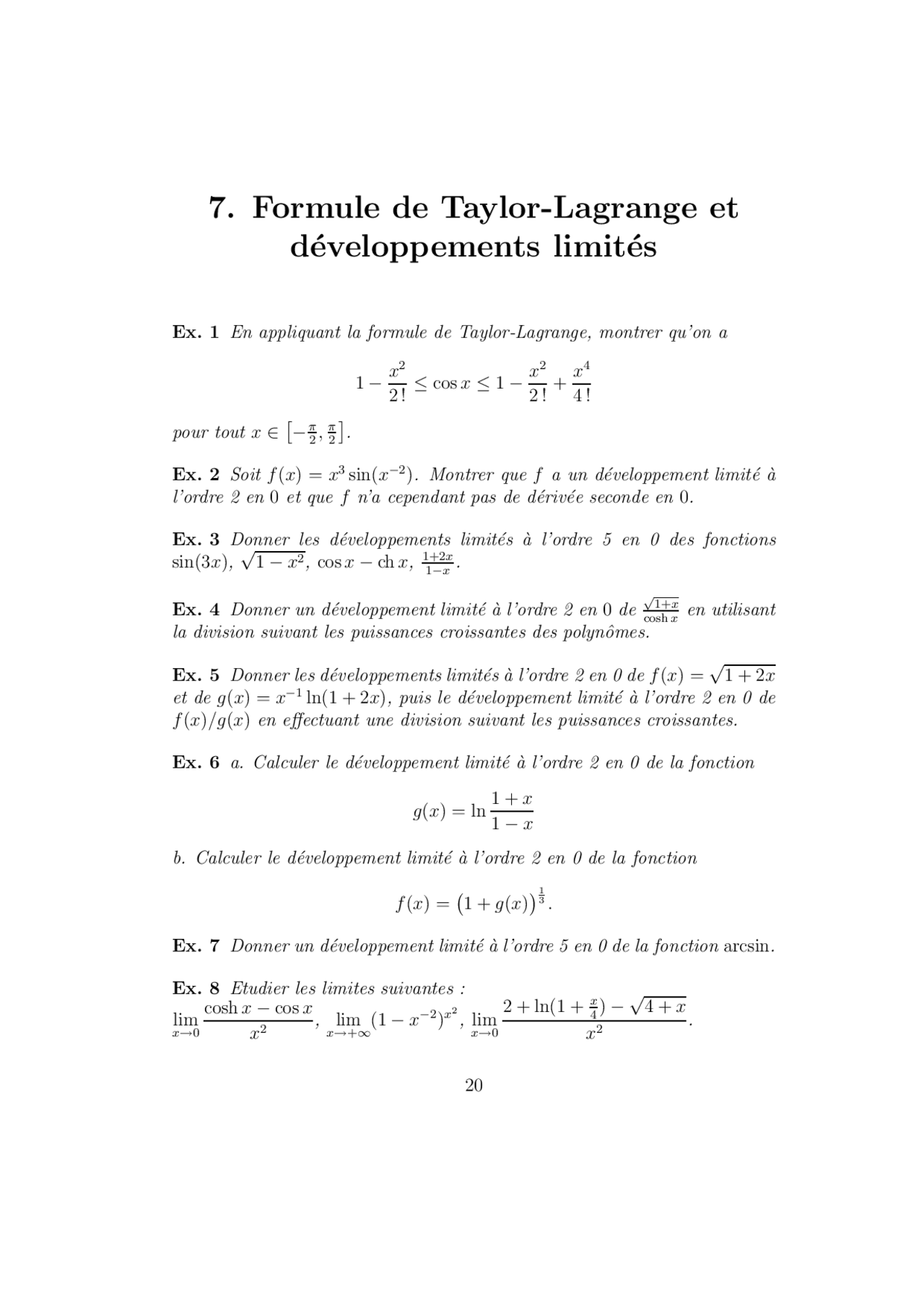 Exercices Sur La Formule De Taylor Lagrange Et D veloppements Limit s exercices-sur-la-formule-de-taylor-lagrange-et-d-veloppements-limit-s