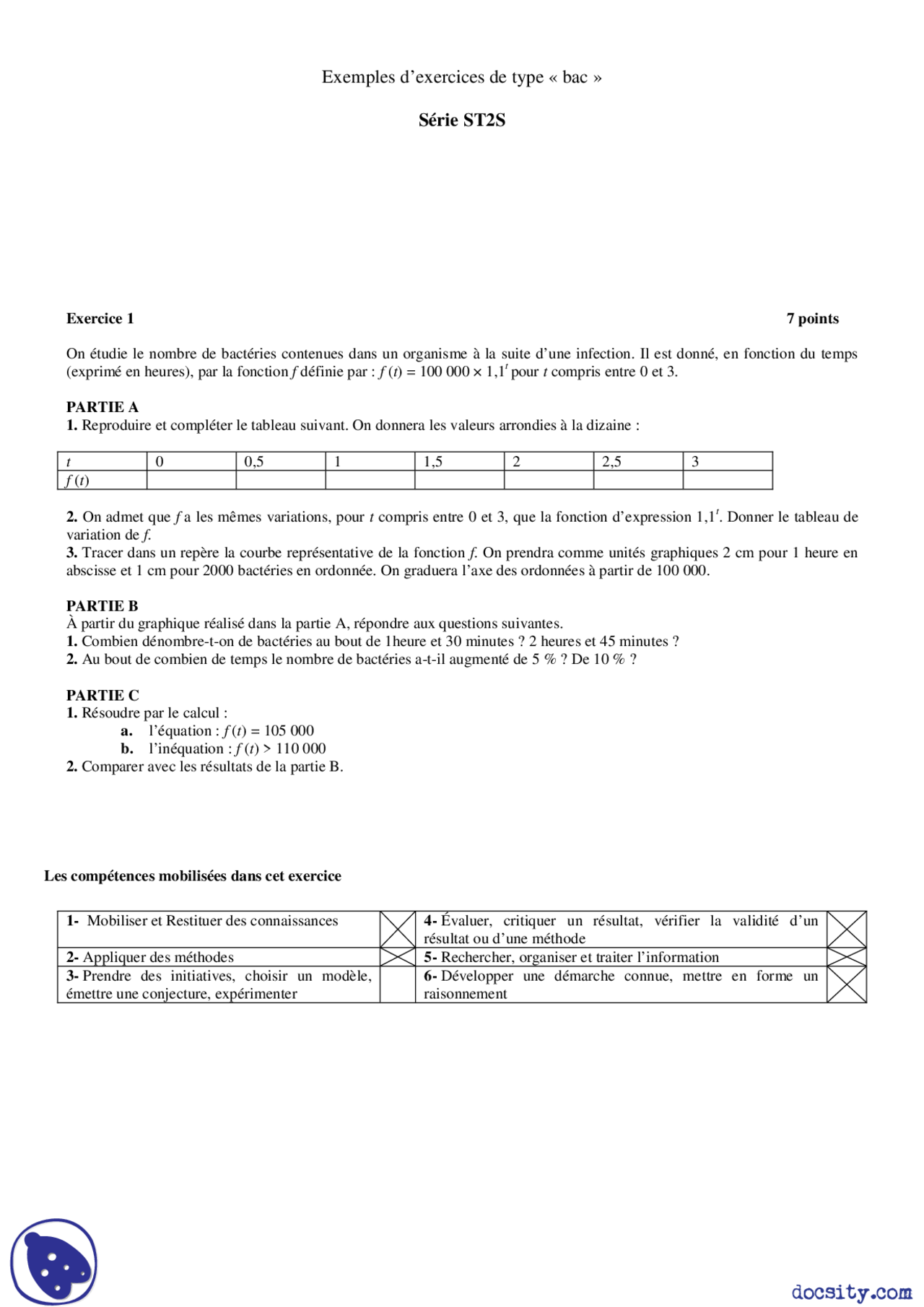 Entier Compris Entre 8000 Et 9000 Exemples d'exercices de type « bac » | Exercices Mathématiques | Docsity