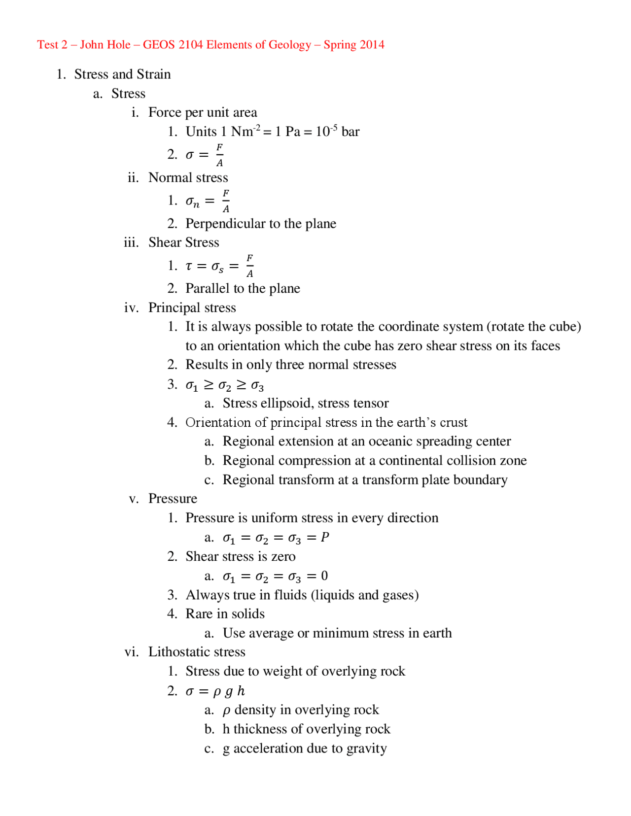 Study Guide for Test 2 on Elements of Geology | GEOS 2104 - Docsity