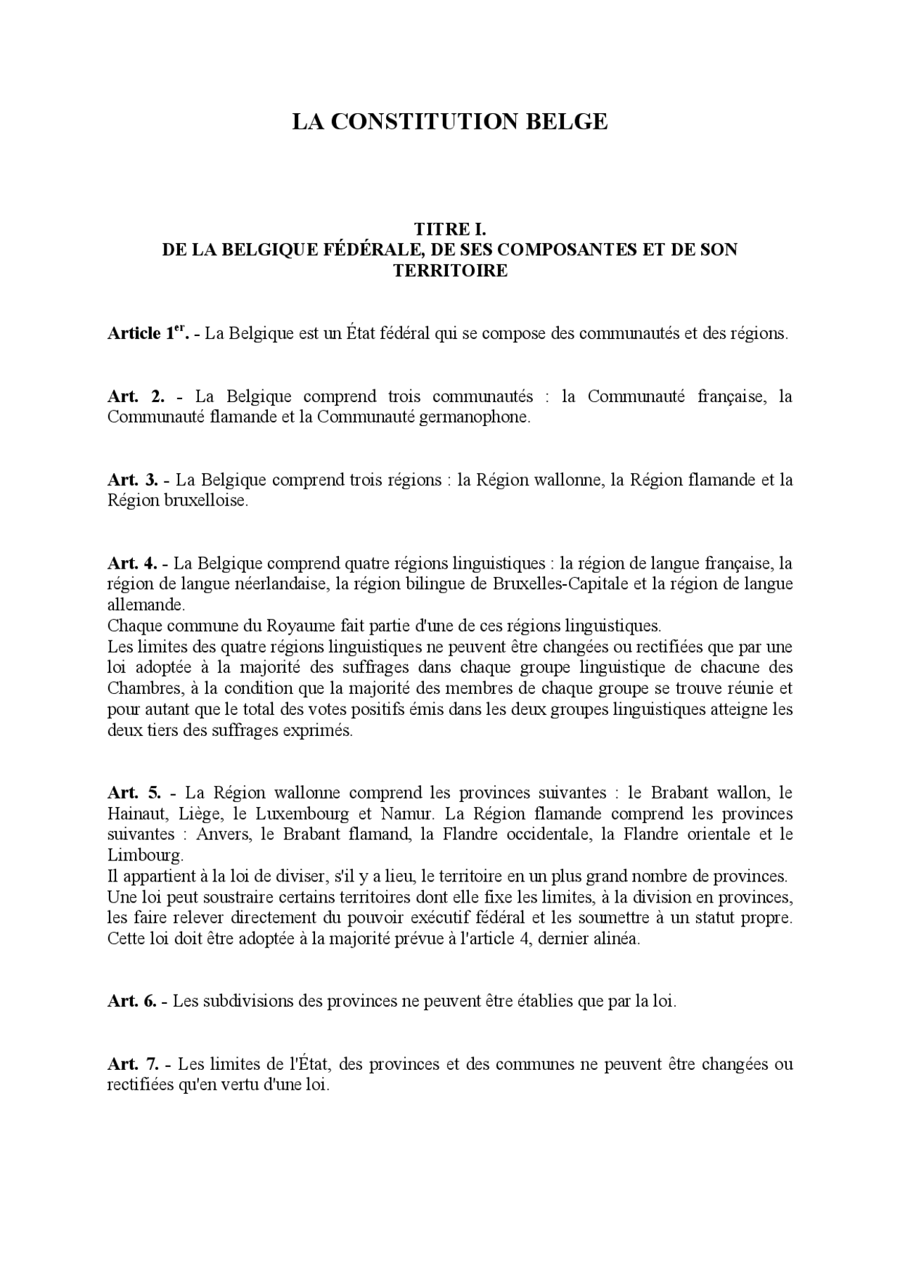 Notes sur la constitution belge 1° partie Docsity