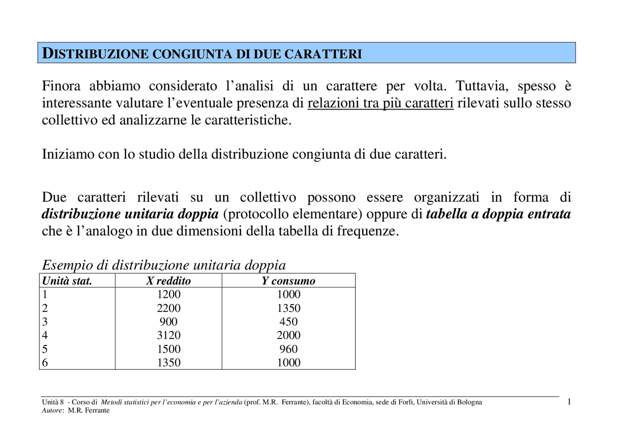 Tabella A Doppia Entrata Esercizi Svolti Tabelle a doppia entrata - Docsity