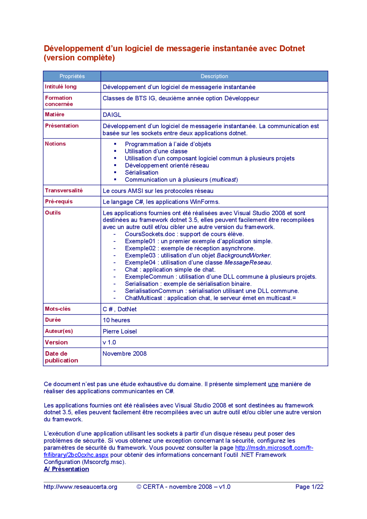 Notes sur le développement d’un logiciel de messagerie instantanée avec ...