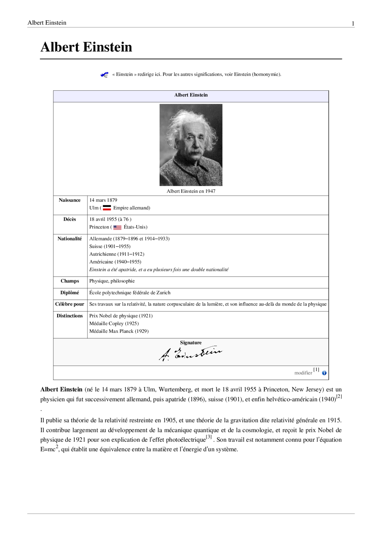 Notes Sur Albert Einstein Docsity