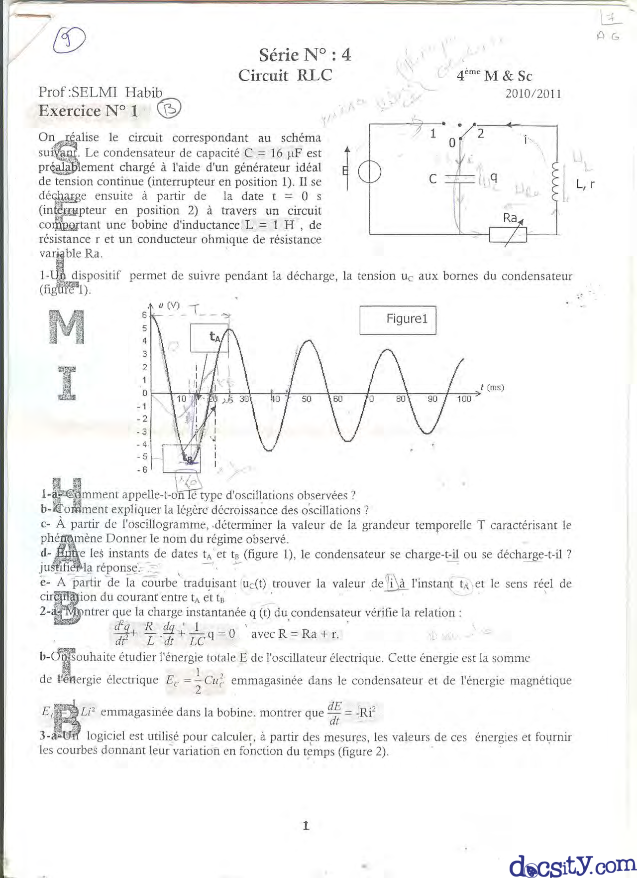 Exercices sur le circuit RLC - Docsity