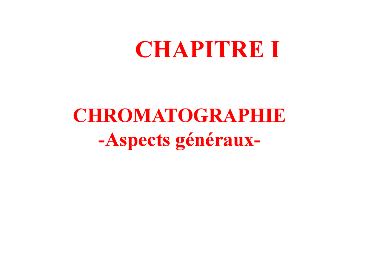 Notes sur la chromatographie - 1° partie - Docsity