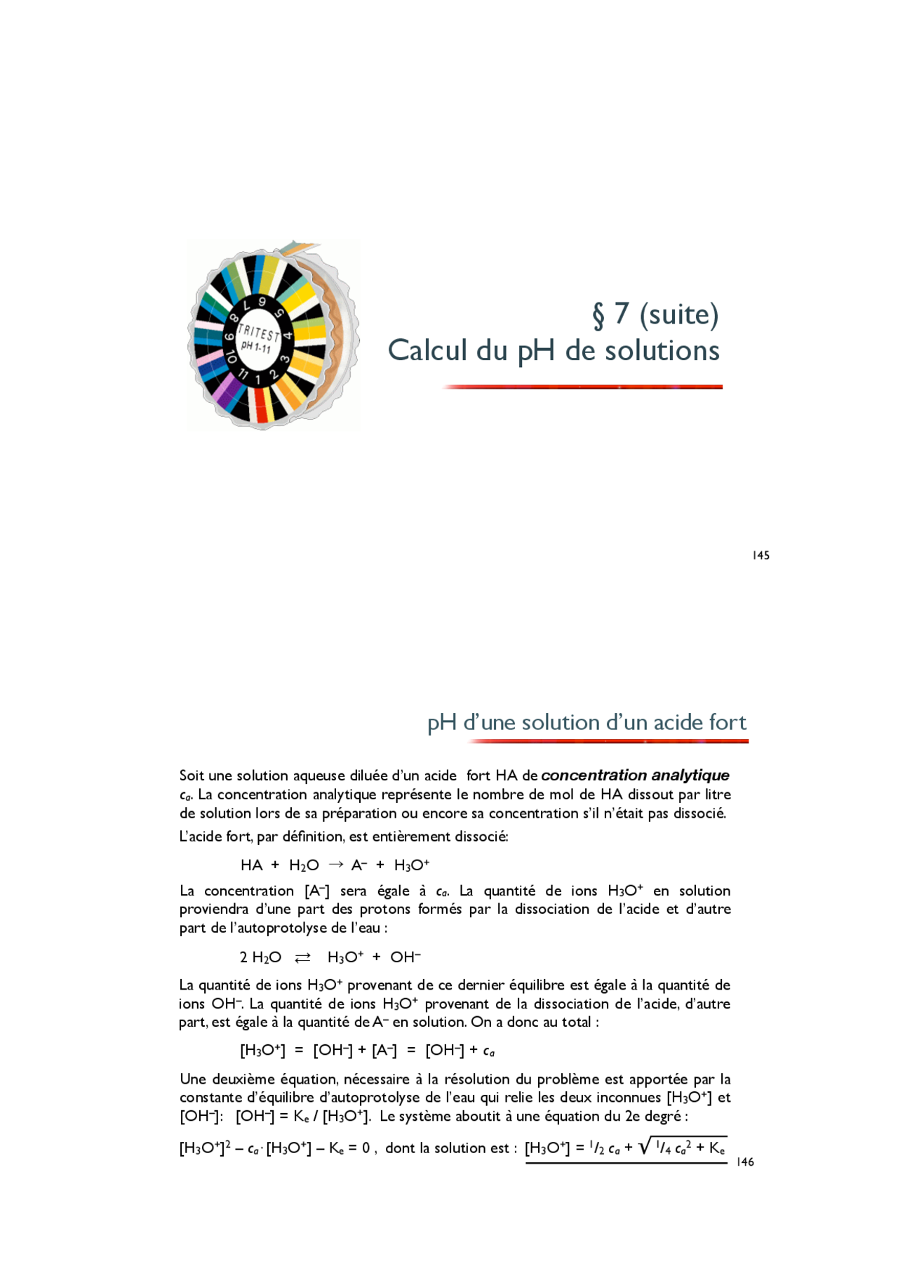 Notes sur le calcul du pH de solutions - 1° partie - Docsity