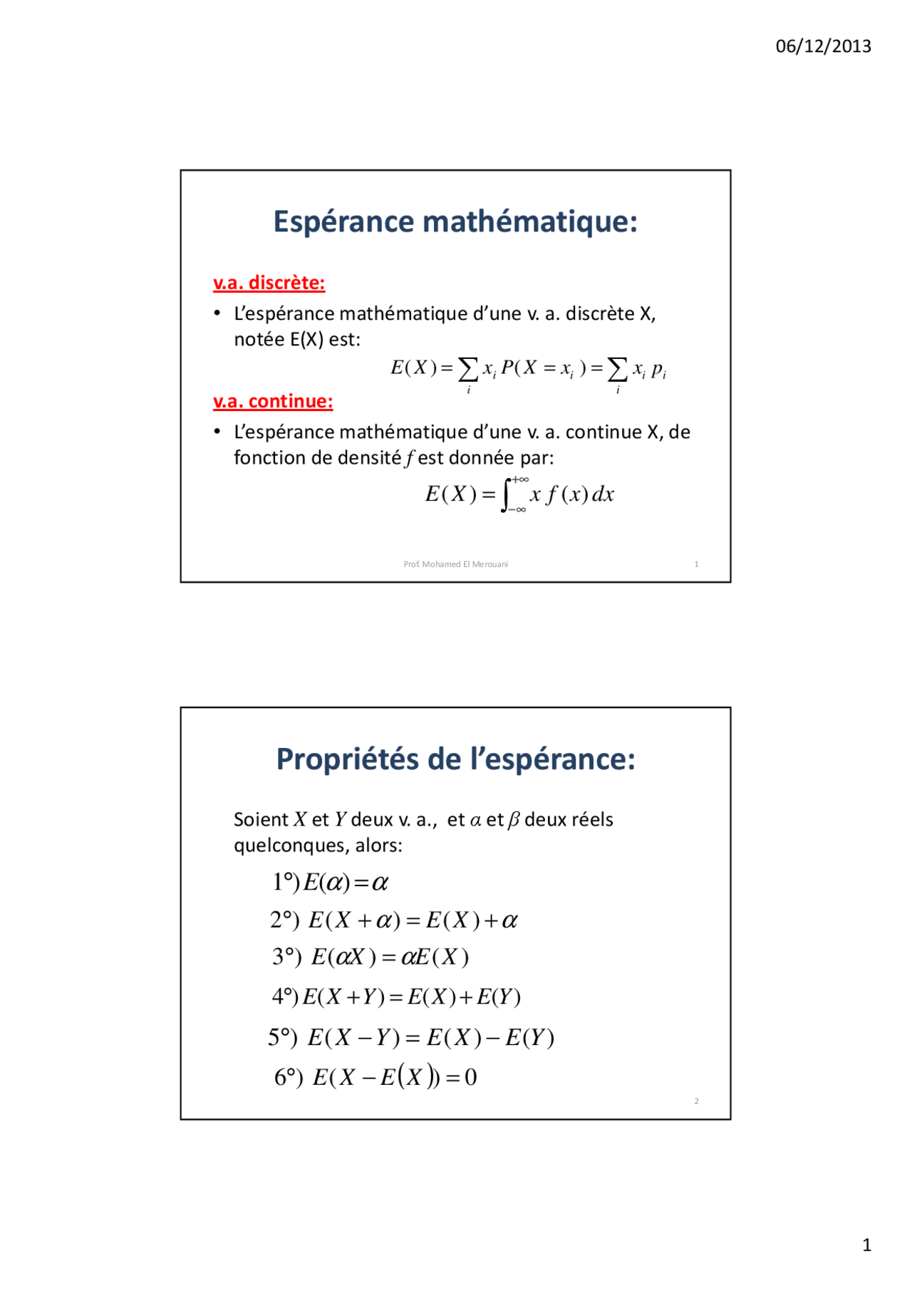 Notes Sur L Esperance Mathematique 1 Partie Docsity Notes Sur L Esperance Mathematique 1 Partie Docsity