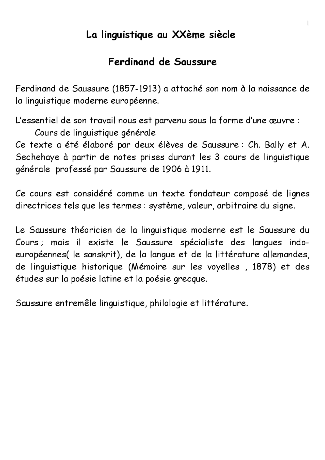 Notes Sur La Linguistique Au Xxeme Siecle Docsity