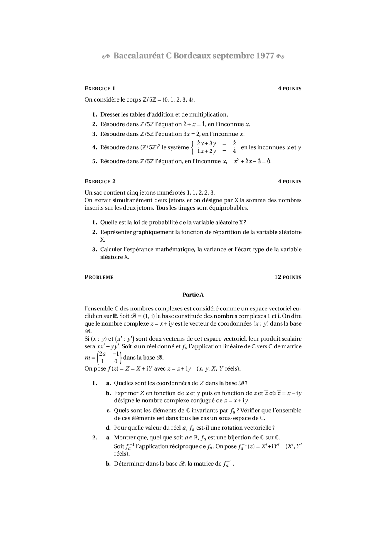Exercices de mathématique appliquée 7 - Docsity
