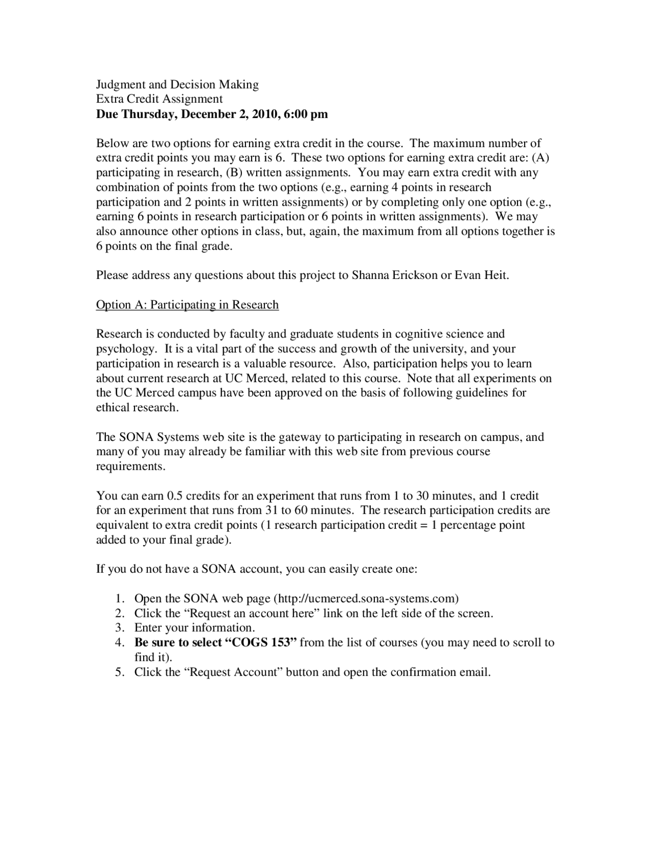 Extra Credit Assignment Judgment And Decision Making Mgmt 153 Docsity