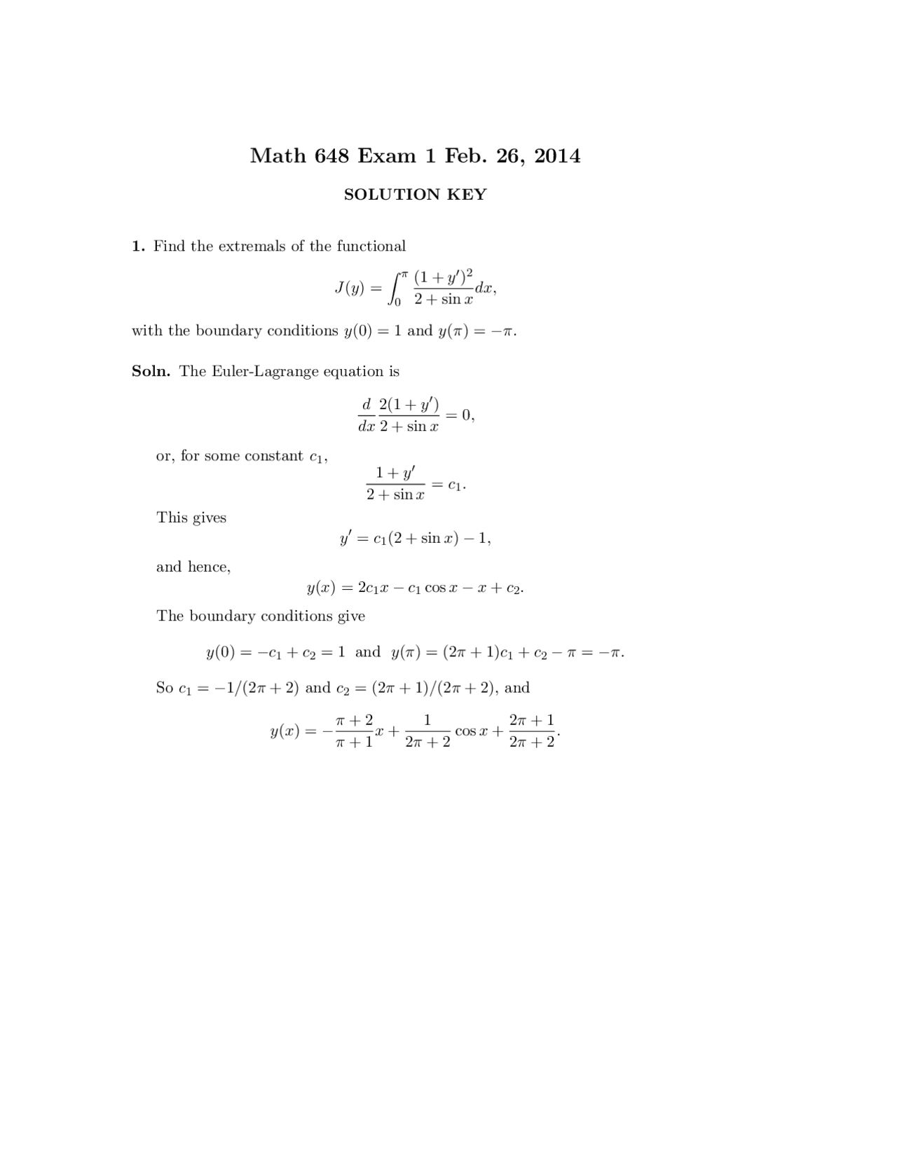 Exam Solutions Key - Calculus of Variations and Integral Equations ...