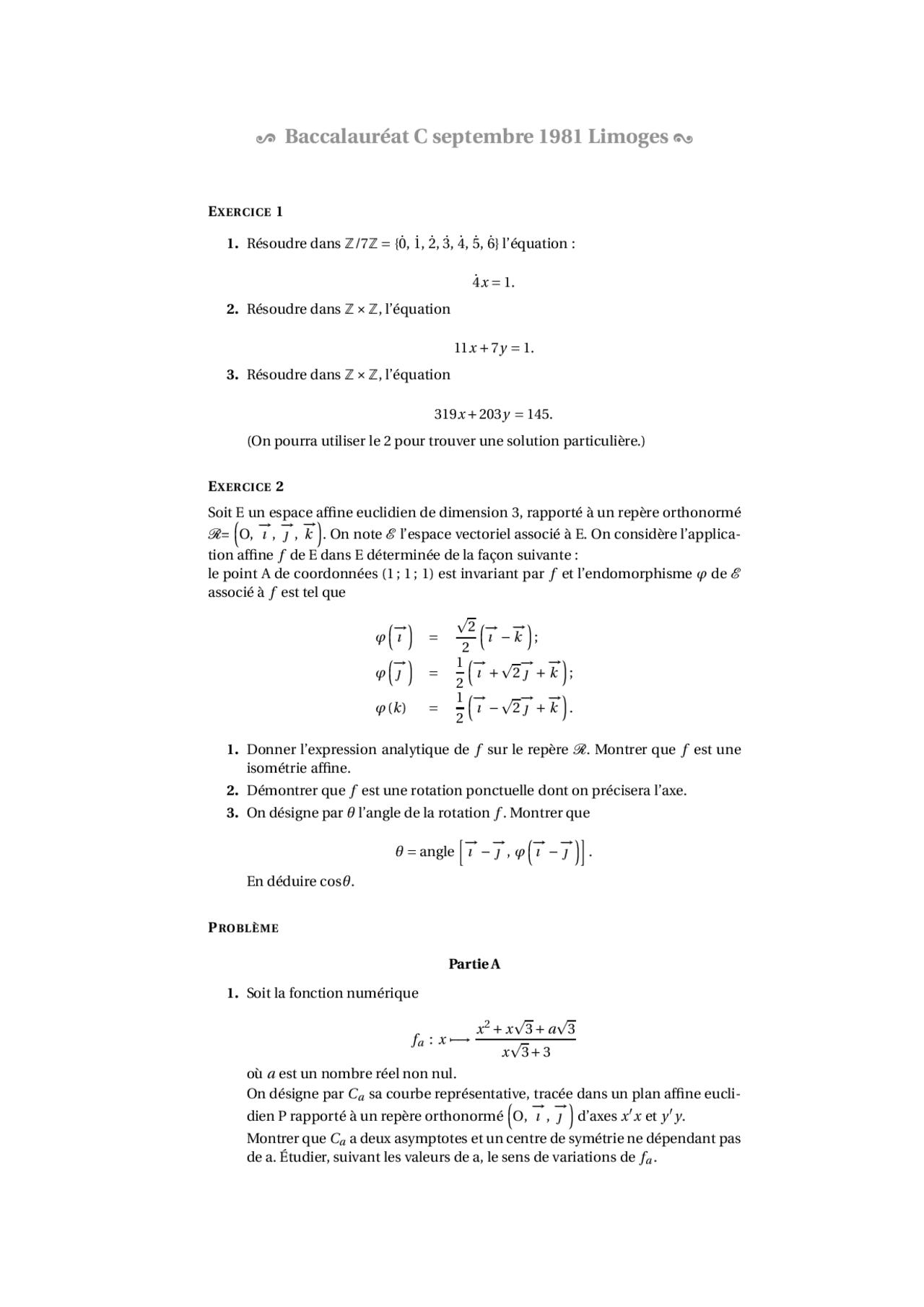 Modelisation Mathematique Série de modélisation mathématique – exercices 1 - Docsity