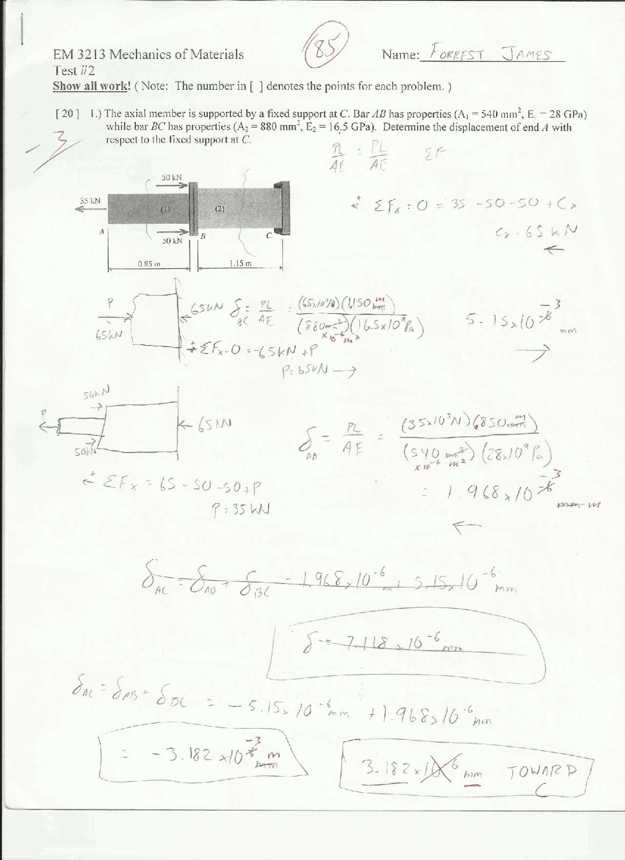 Exam 2 Question with Solutions - Mechanism Of Materials | EM 3213 - Docsity