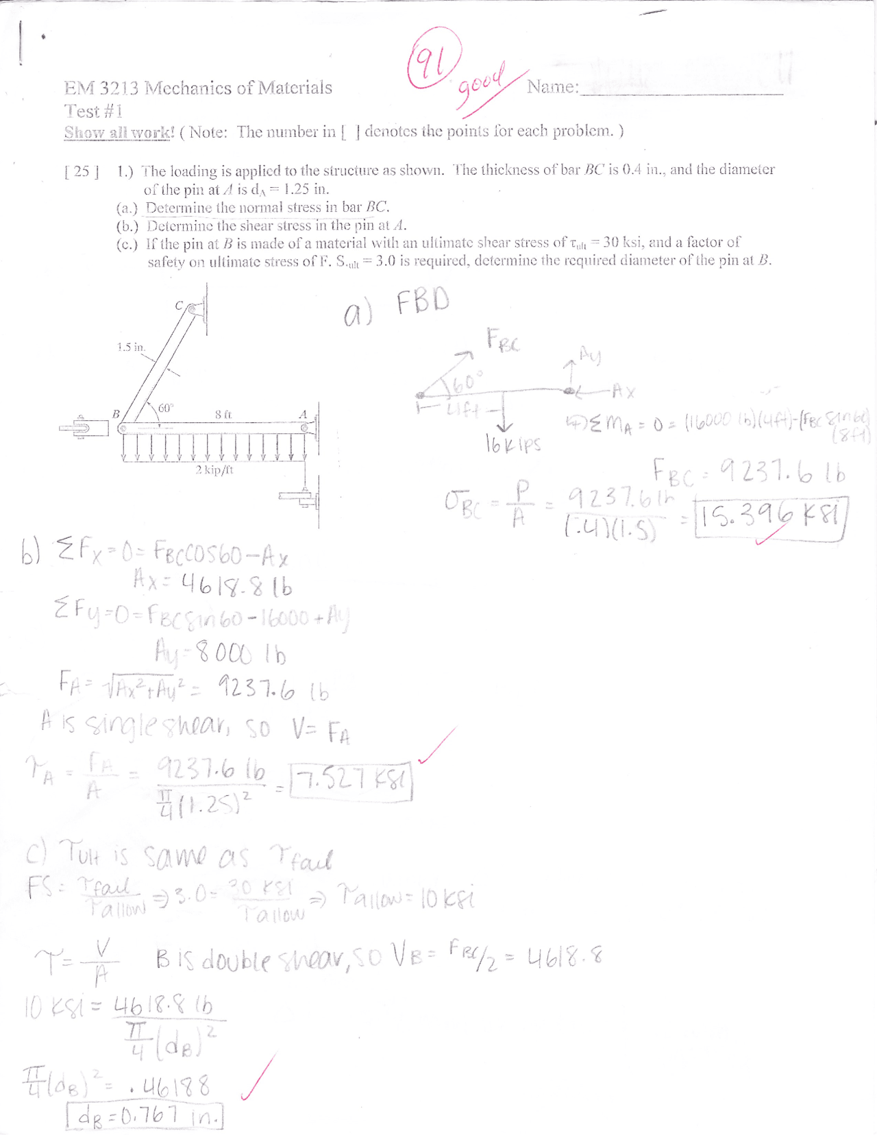 Solved Questions for Test 1 - Mechanics of Materials | EM 3213 ...