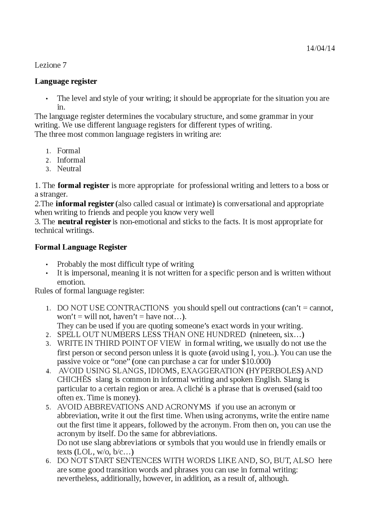 Language register and punctuation - Docsity