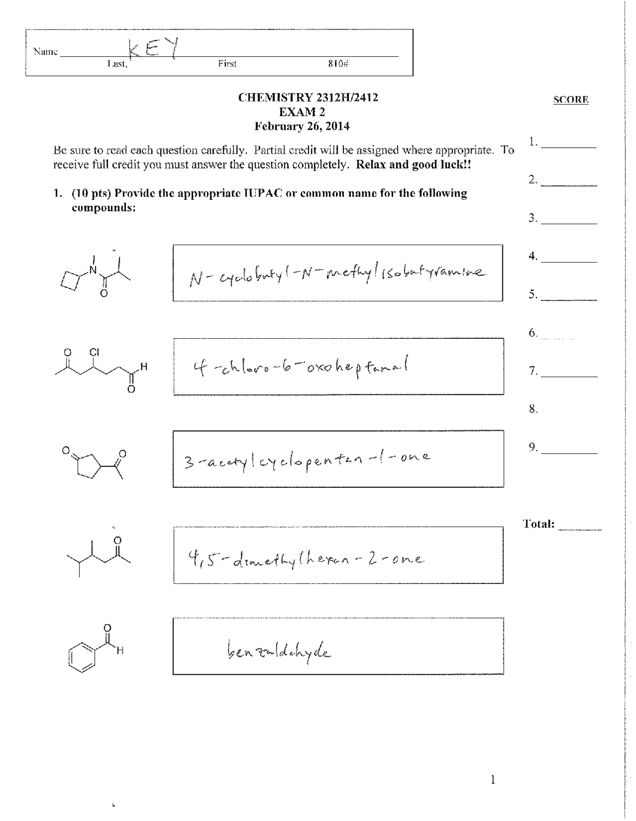 Solved Questions for Advanced Organic Chemistry II - Exam 2 | CHEM ...