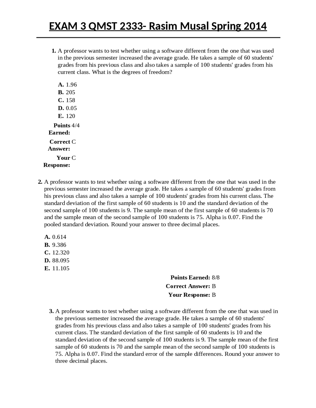 Mcqs With Correct Answer Business Statistics Qmst 2333 Docsity