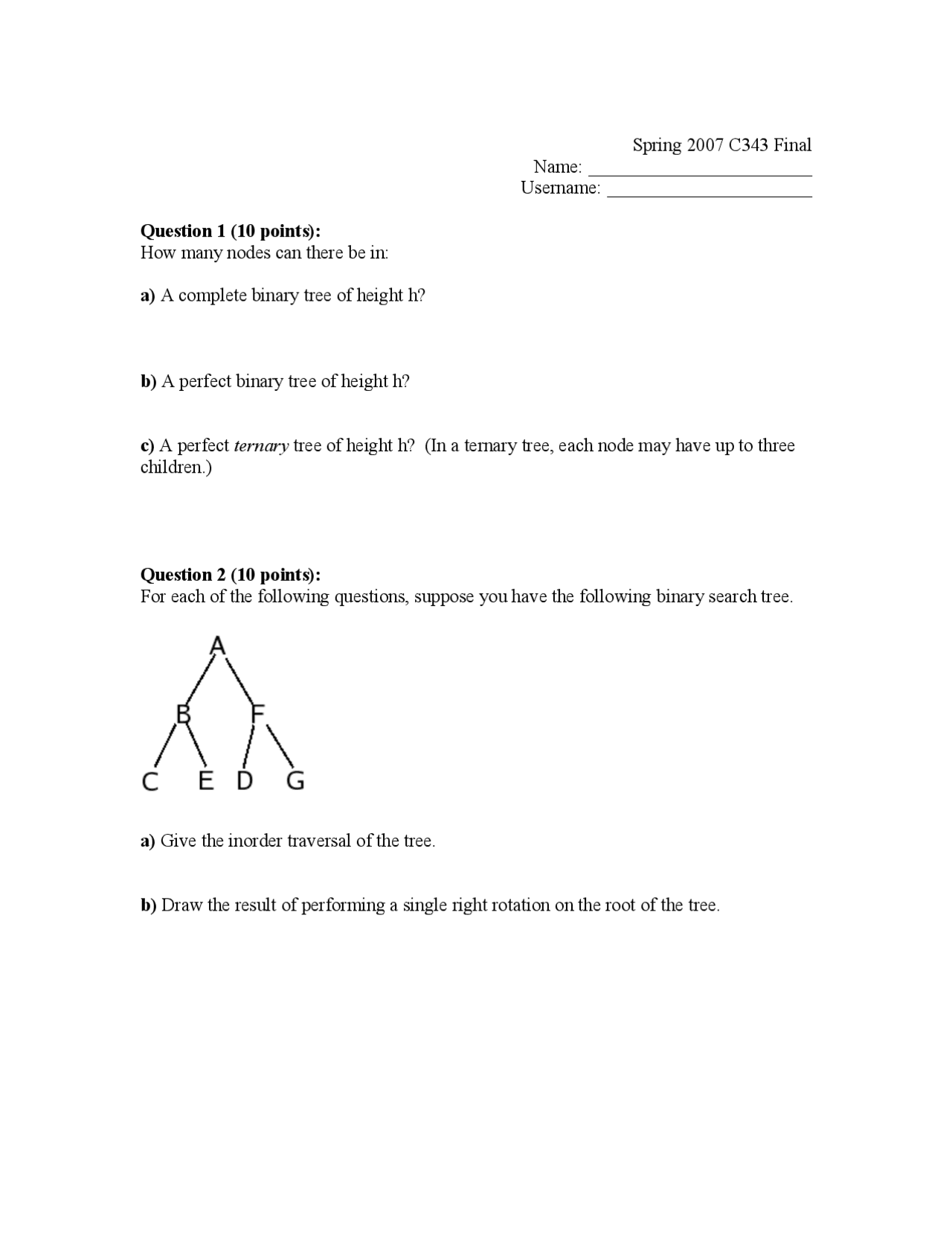 9 Questions for Final Exam - Data Structures | CSCI - Docsity