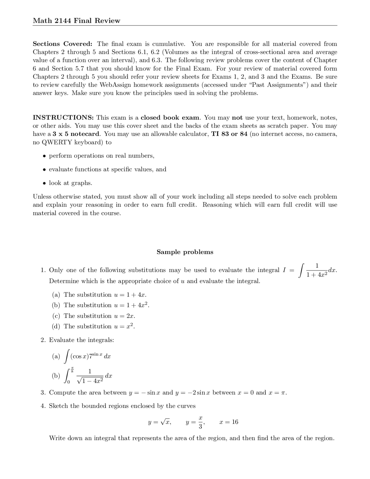 22 Solved Problems on Calculus I - Exam 1 Review | MATH 2144 - Docsity
