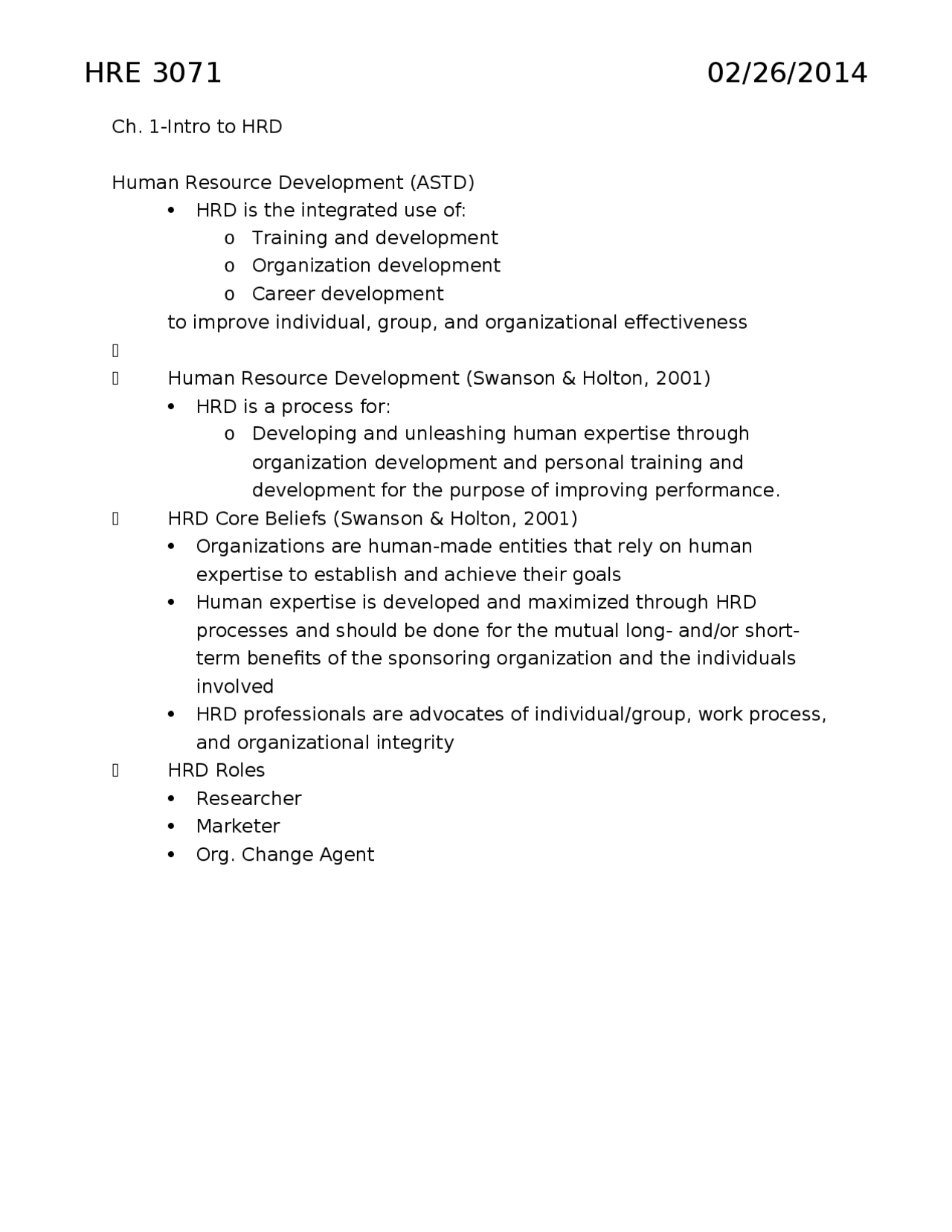 Lecture Notes on Human Resource Development | HRE 3071 - Docsity