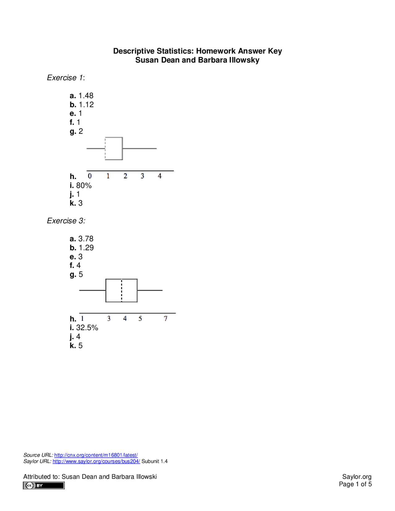 Descriptive Statistics - Business Statistics - Homework Answer Key ...