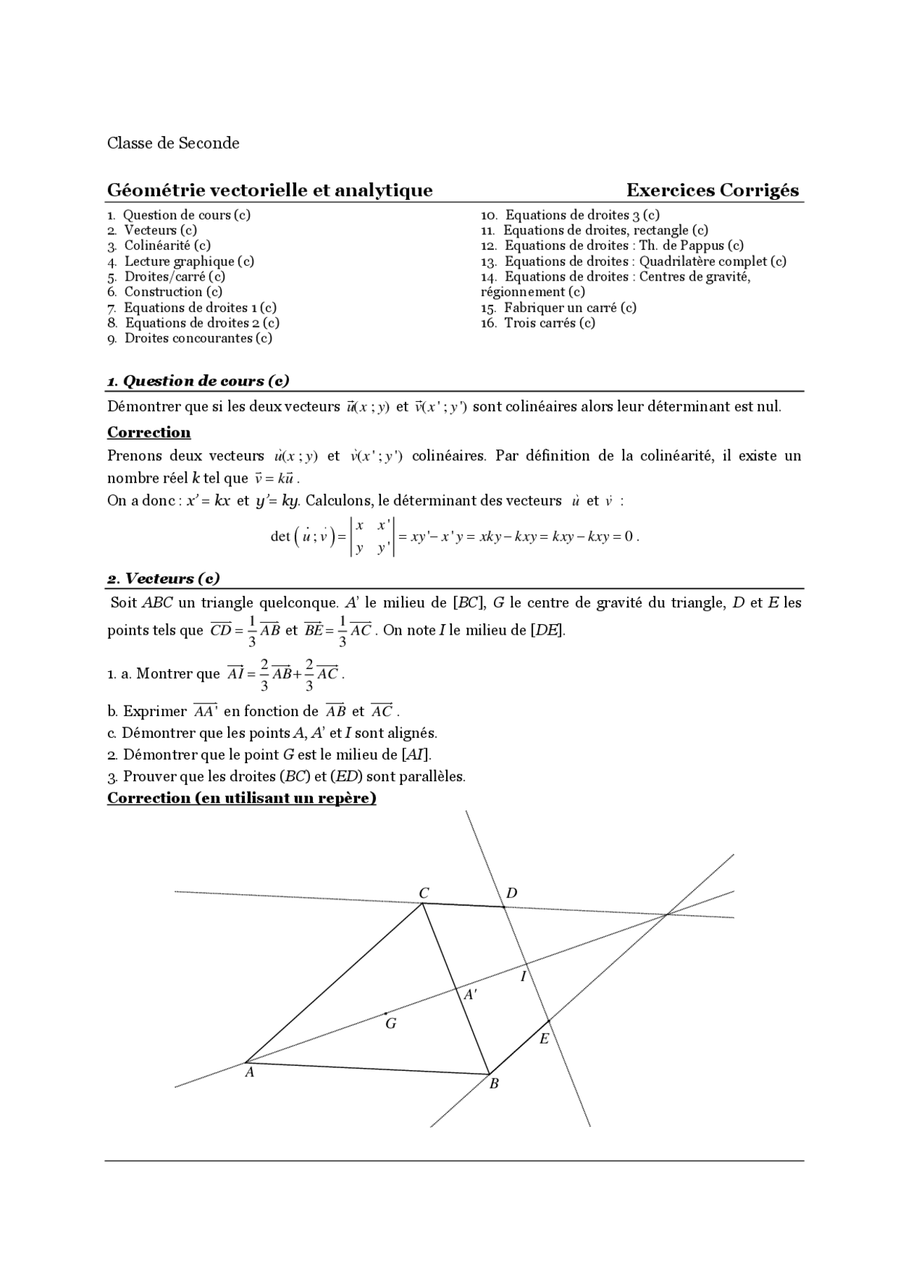 Travaux Pratiques Geometrie Vectorielle Analytique Correction 1 Partie Docsity