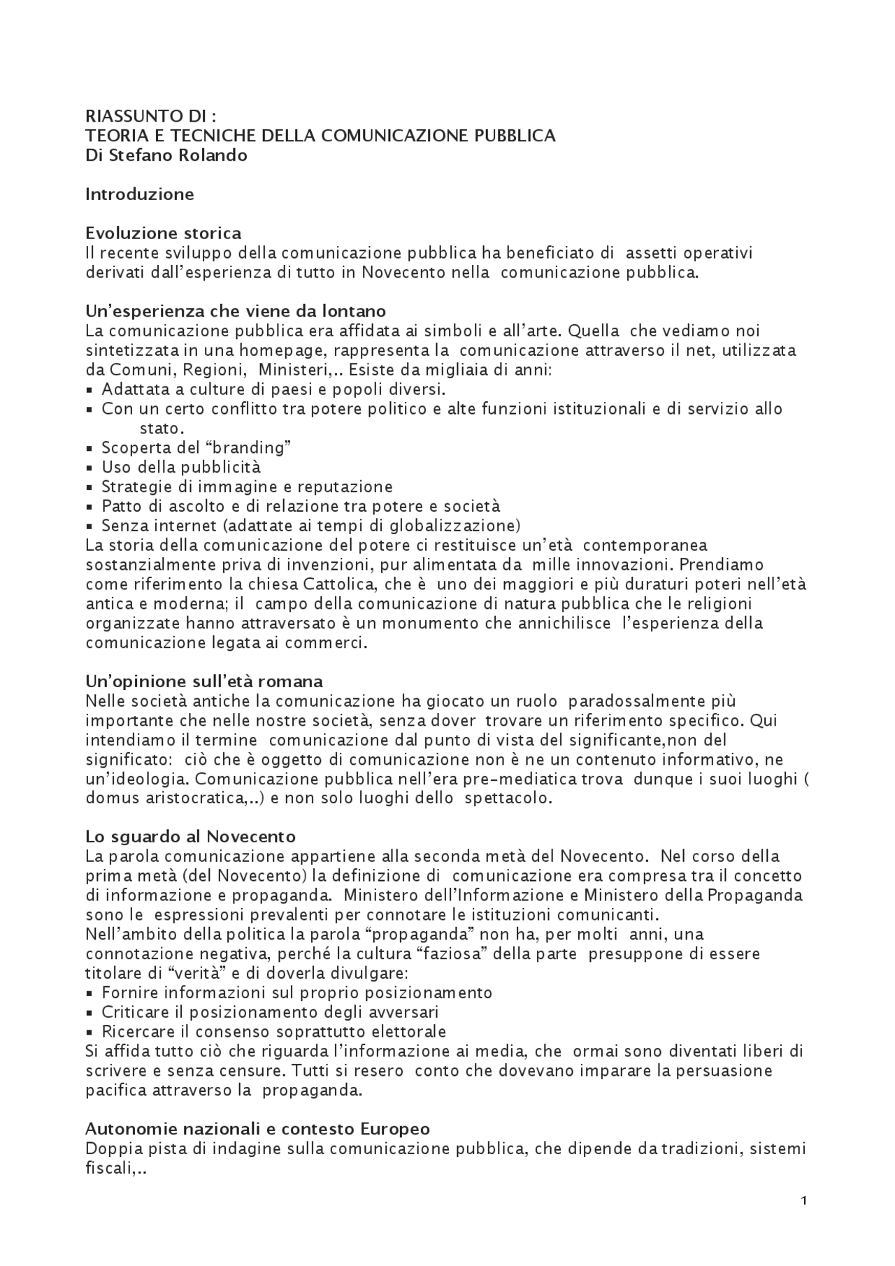 Teorie e tecniche della comunicazione pubblica Rolando Docsity Teorie e tecniche della comunicazione pubblica Rolando Docsity
