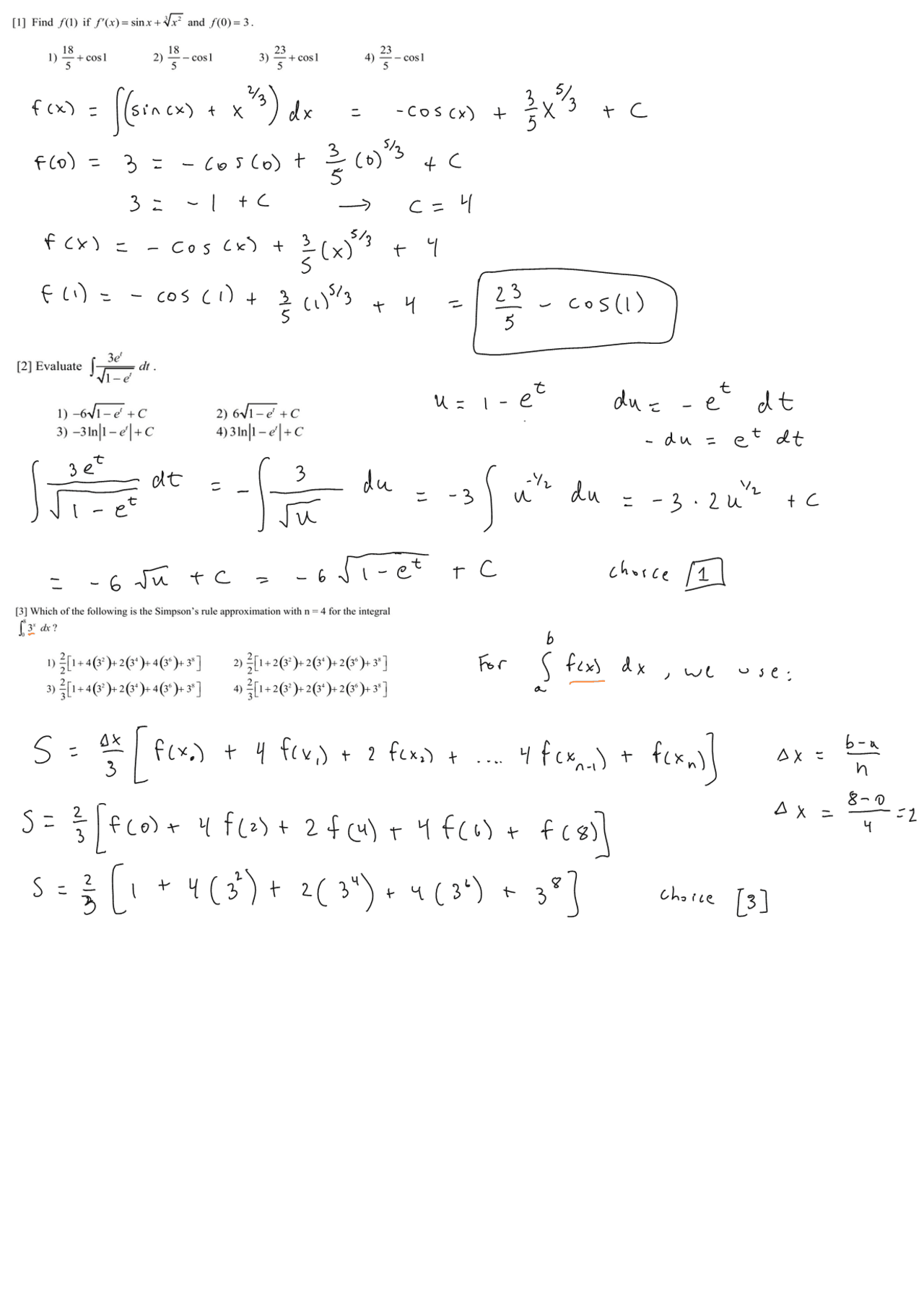 Calculus - Handwritten Final Solution | MATH 1206 - Docsity